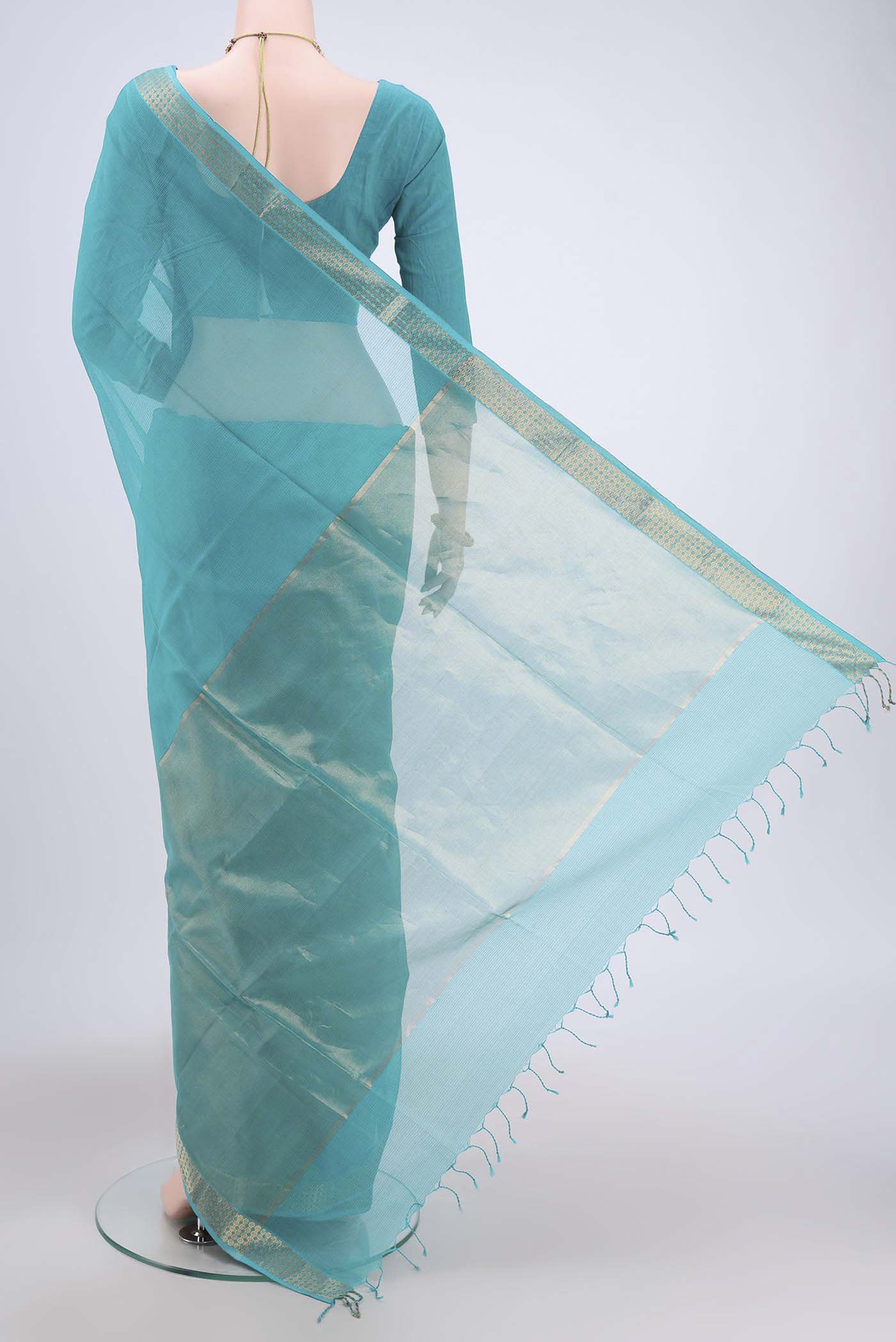 Blue Maheshwari Silk Cotton Saree - Image 3