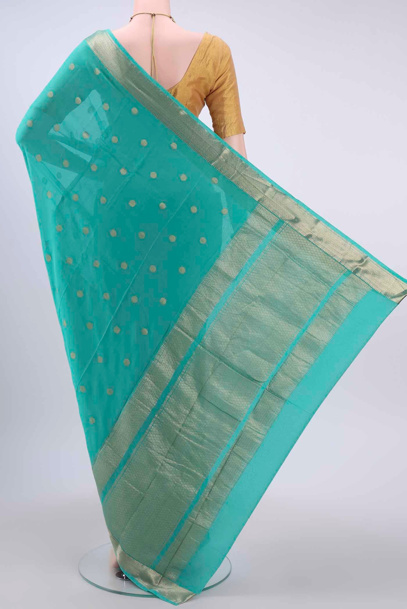 Turquoise Mysore Georgette Saree - Image 3