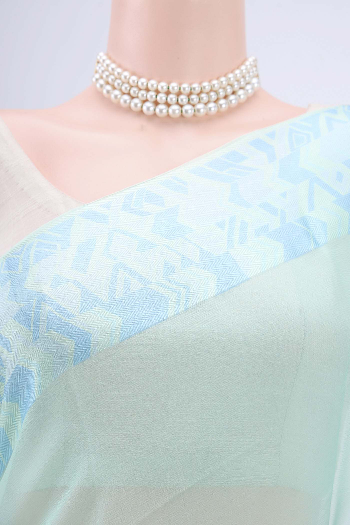 Turquoise Mysore Chiffon Saree - Image 2