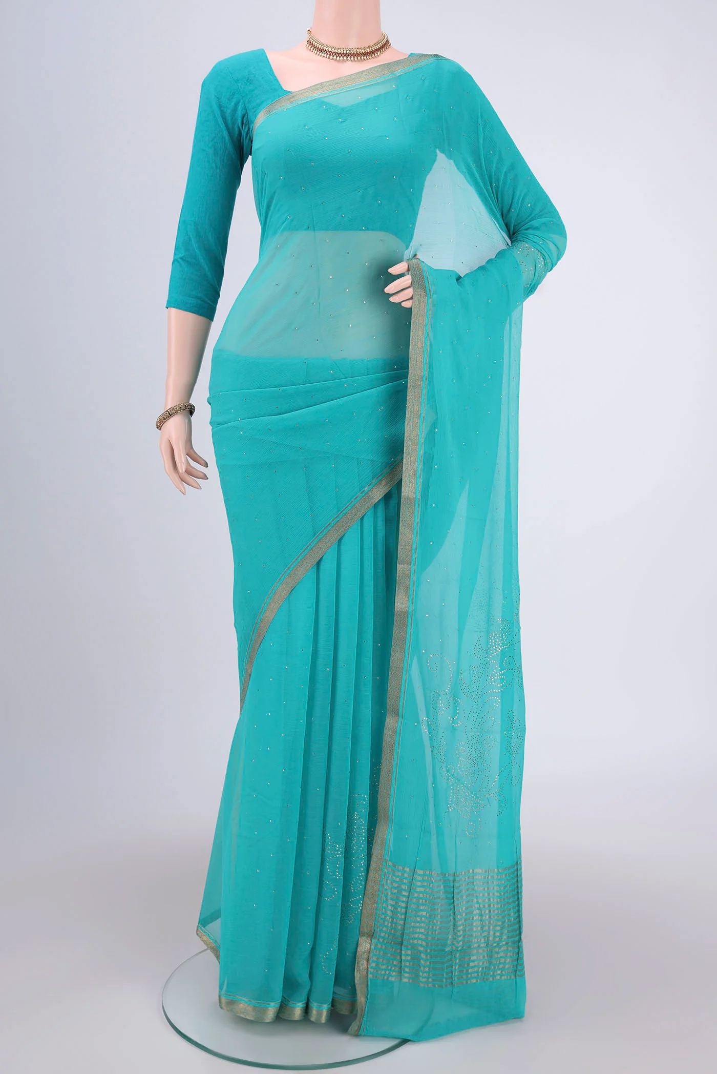 Turquoise Mysore Chiffon Saree