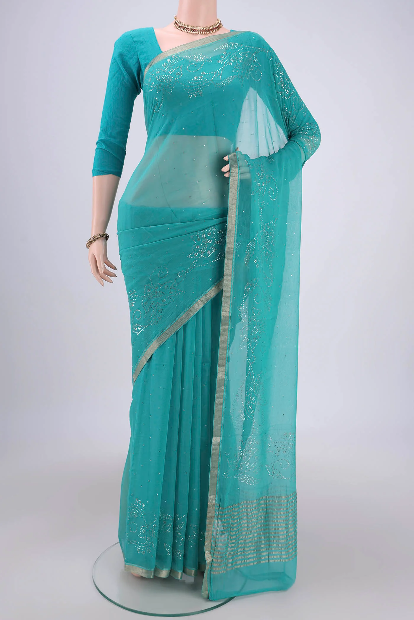 Turquoise Mysore Chiffon Saree
