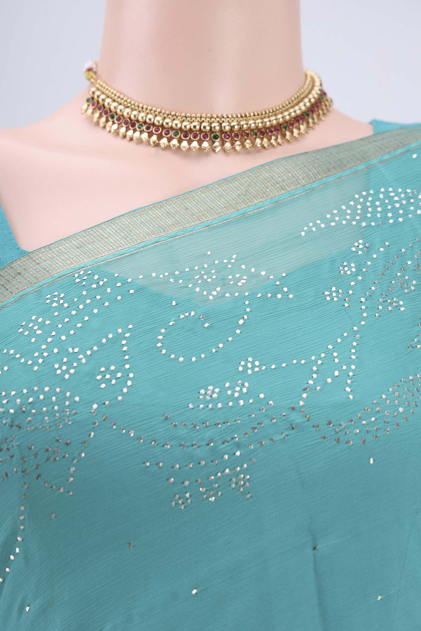 Turquoise Mysore Chiffon Saree - Image 2