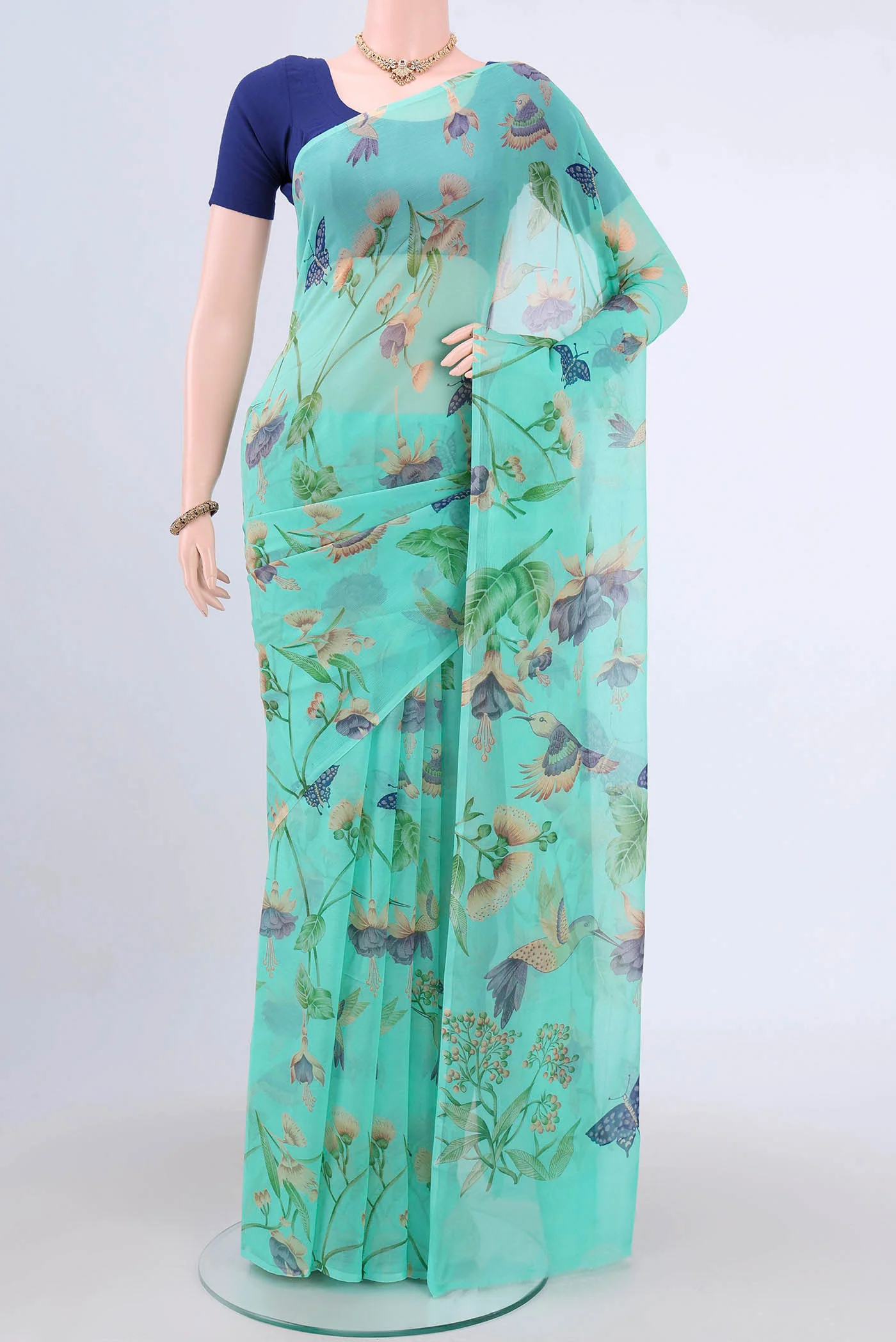Turquoise Mysore Chiffon Saree