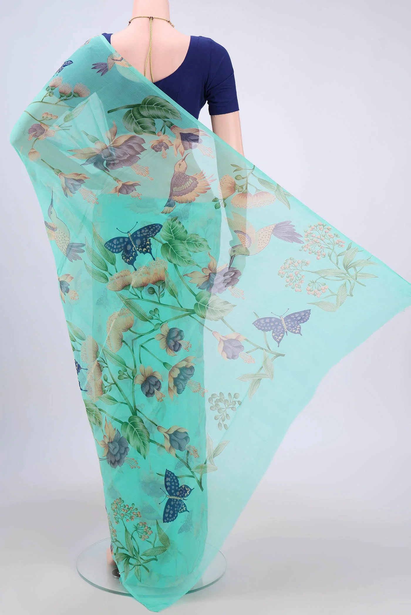 Turquoise Mysore Chiffon Saree - Image 3