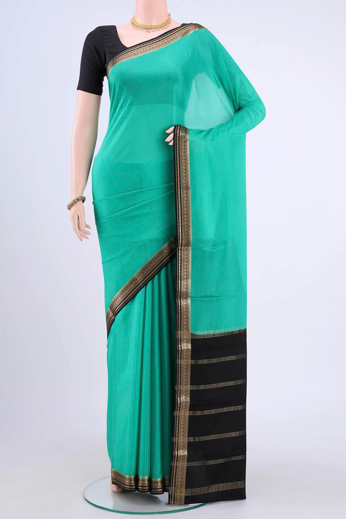 Turquoise Mysore Crepe Saree