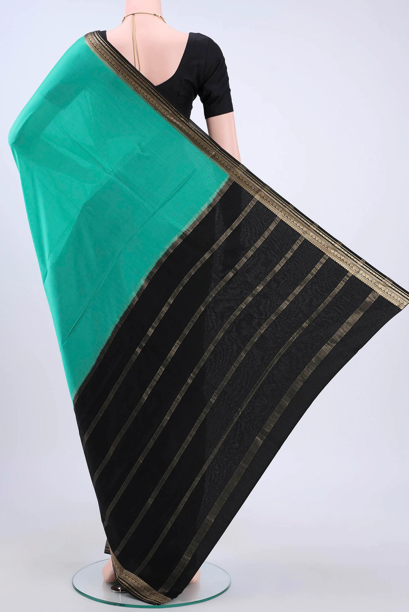 Turquoise Mysore Crepe Saree - Image 3