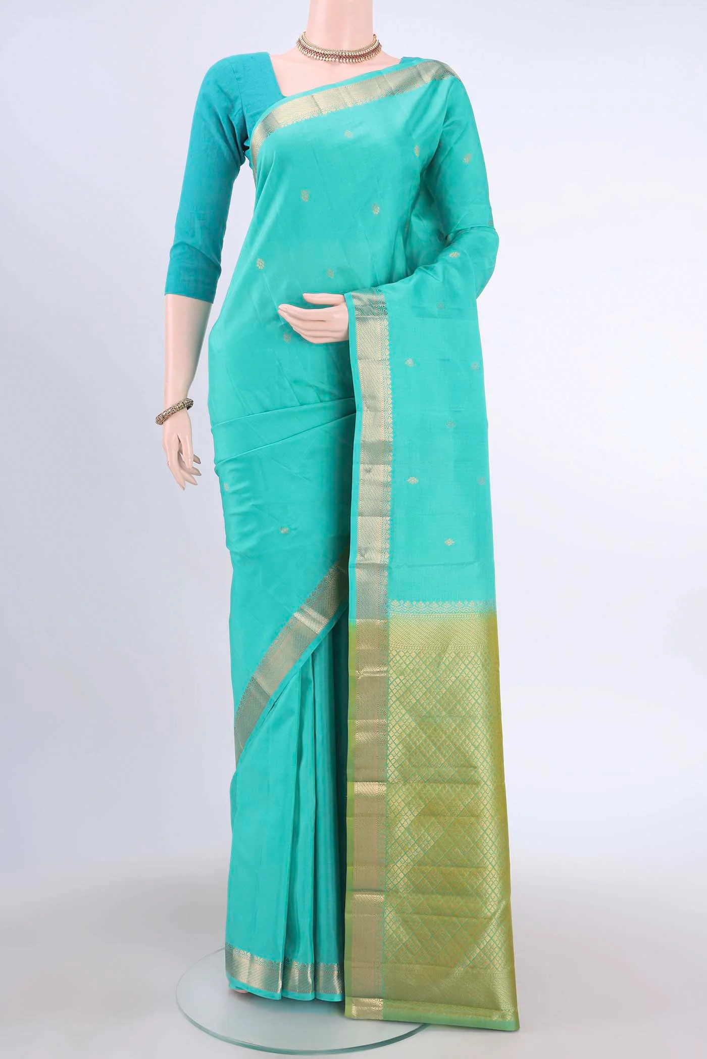 Turquoise Kanjivaram Silk Saree