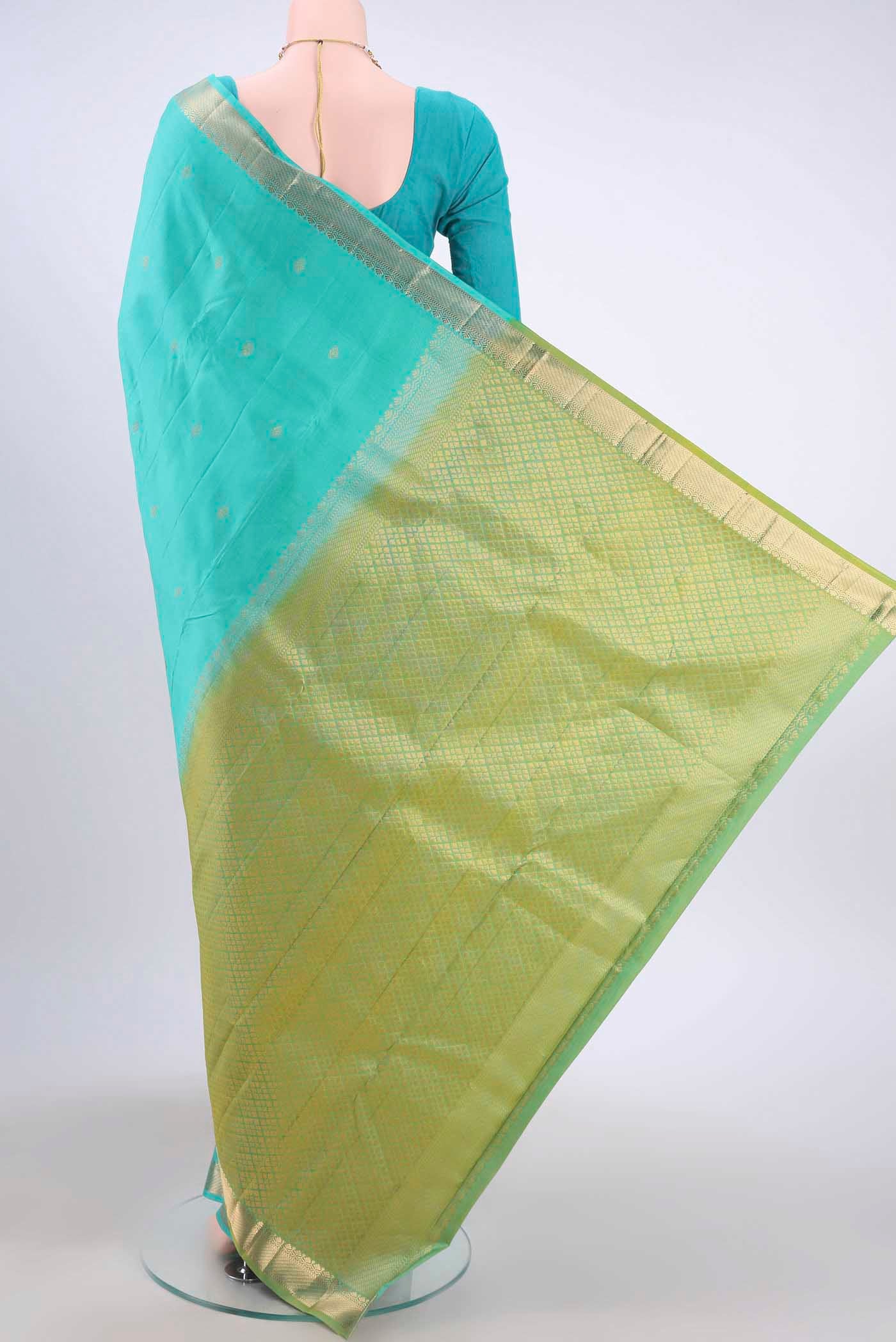 Turquoise Kanjivaram Silk Saree - Image 3