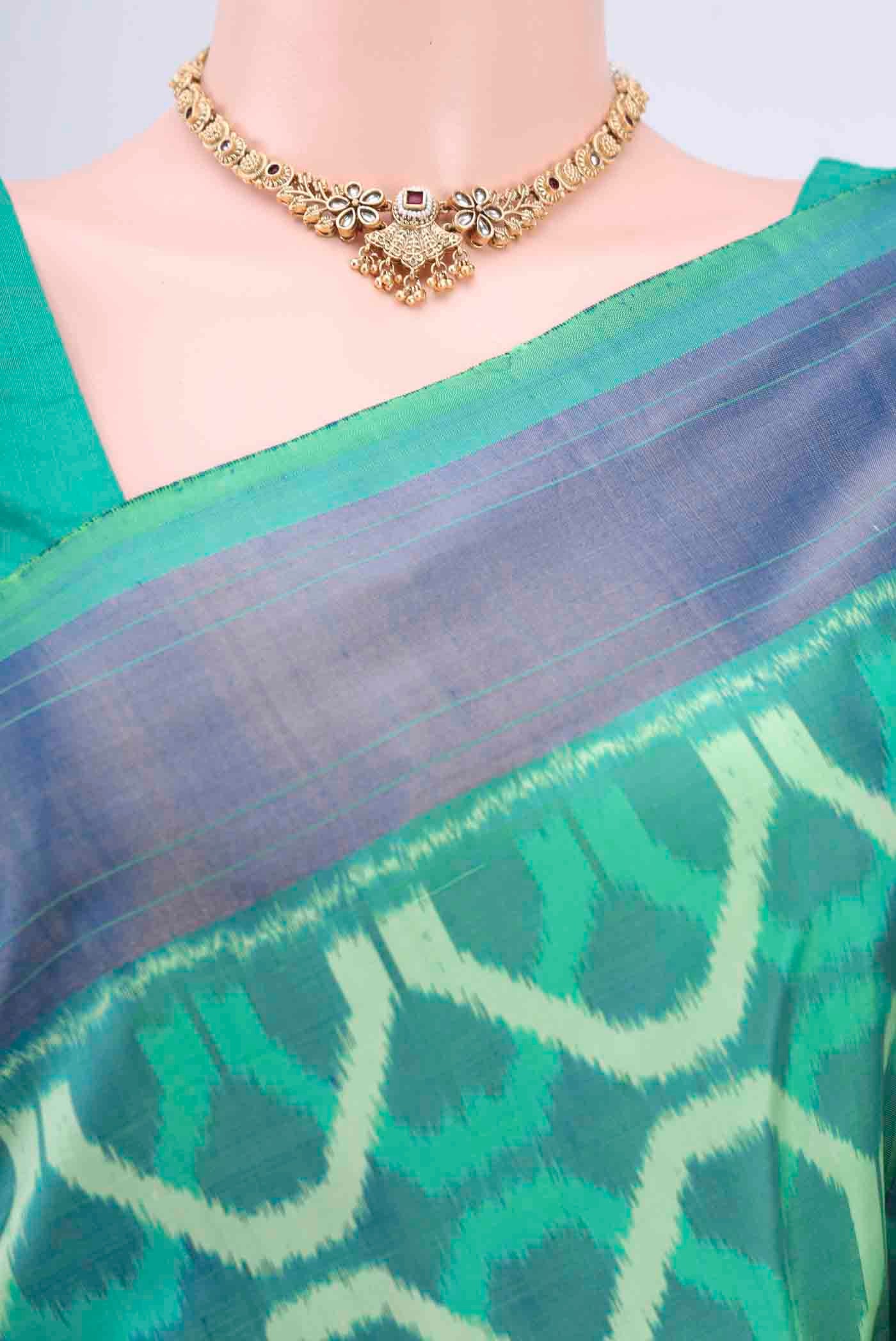 Turquoise Pochampally Saree - Image 2
