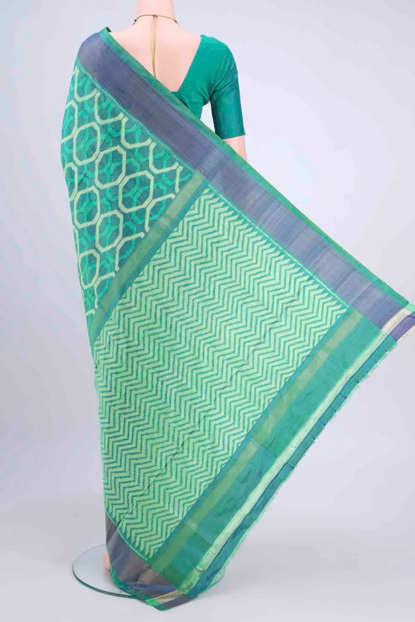 Turquoise Pochampally Saree - Image 3