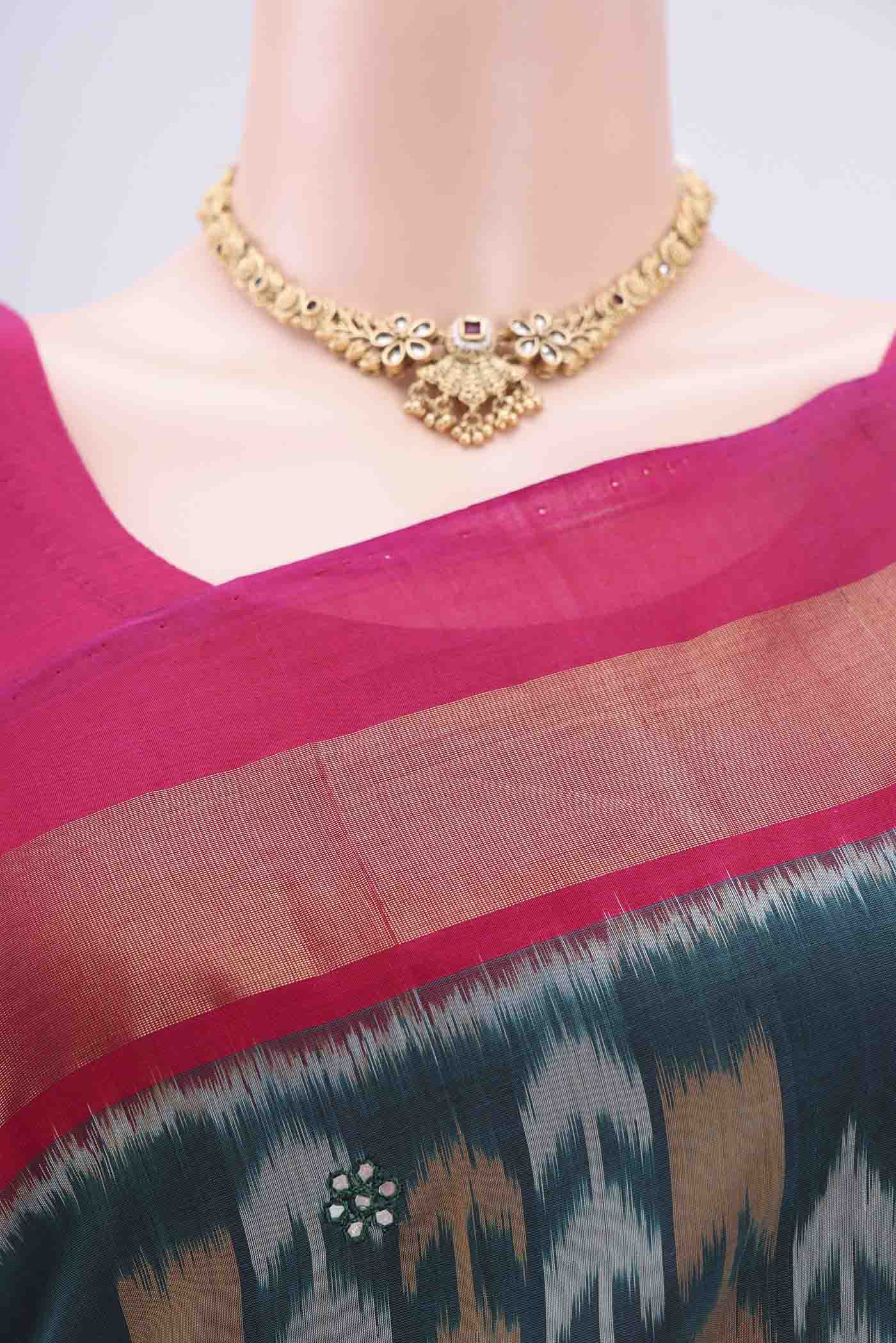 Blue Silk Cotton Saree - Image 2