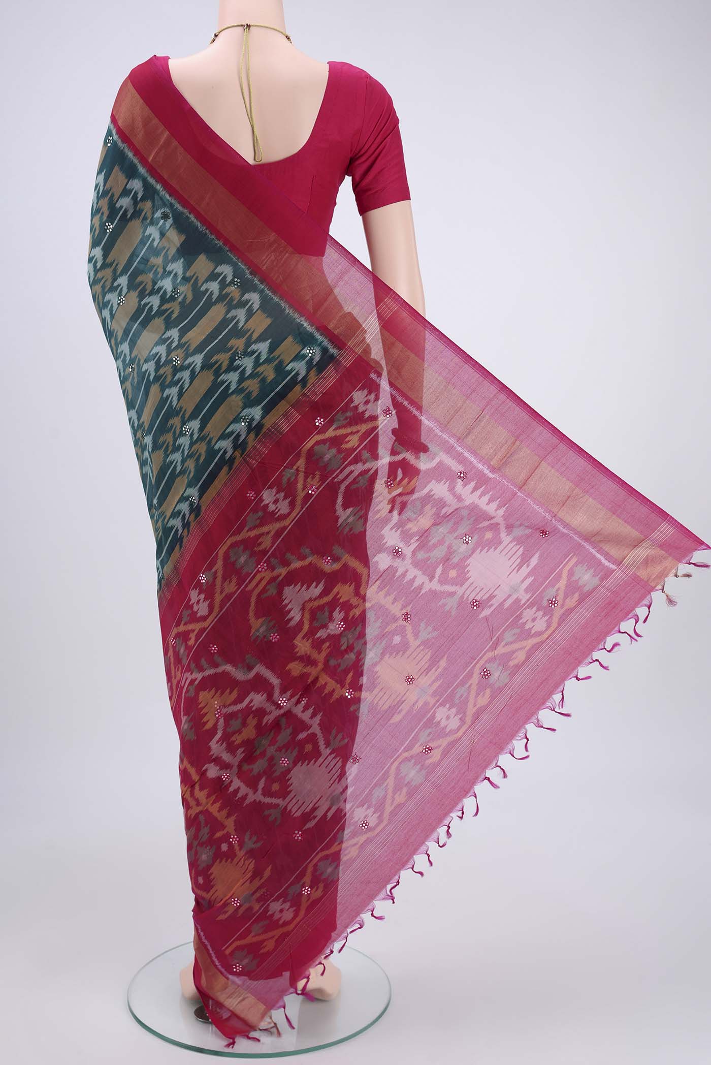 Blue Silk Cotton Saree - Image 3
