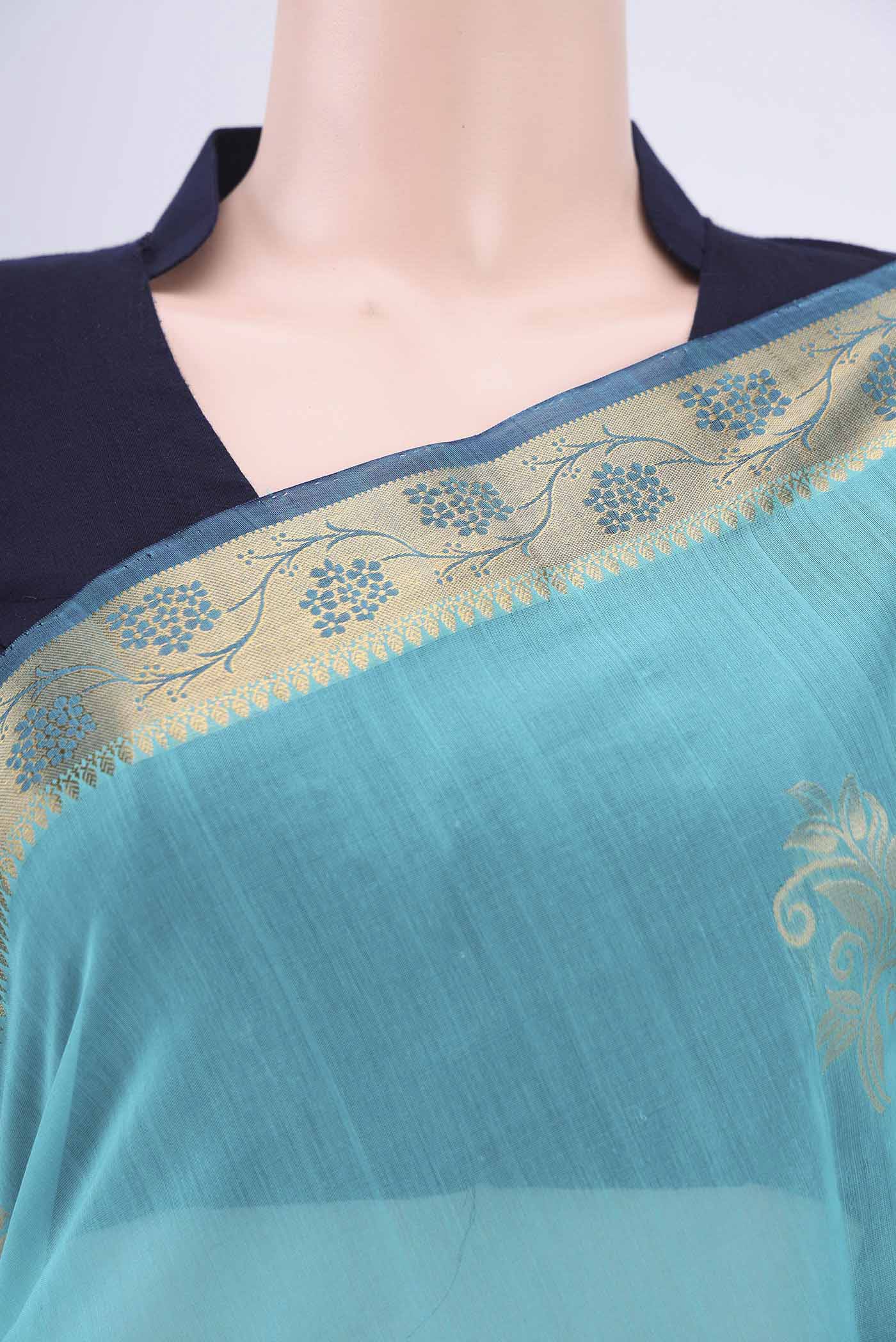 Light Blue Silk Cotton Saree - Image 2
