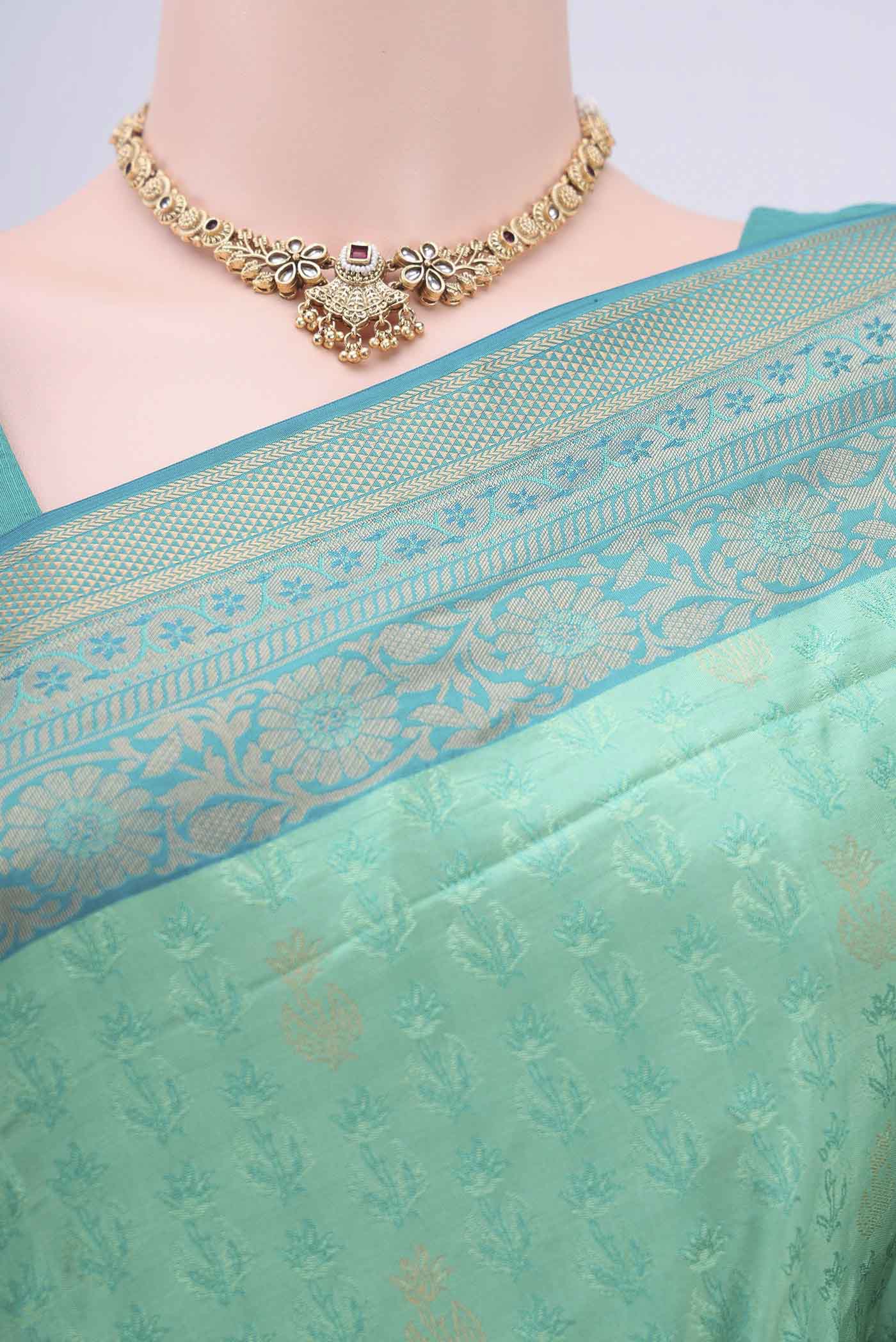 Turquoise Soft Silk Saree - Image 2
