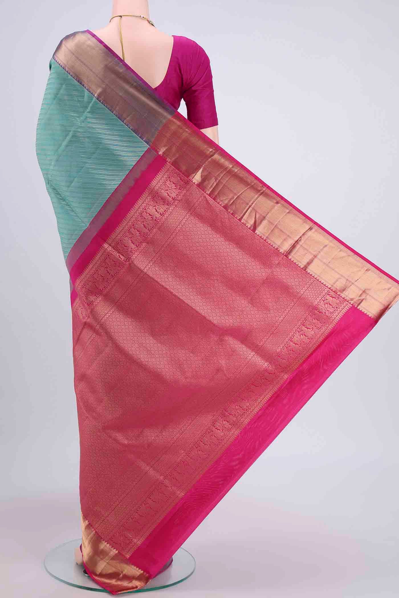 Turquoise Soft Silk Saree - Image 3