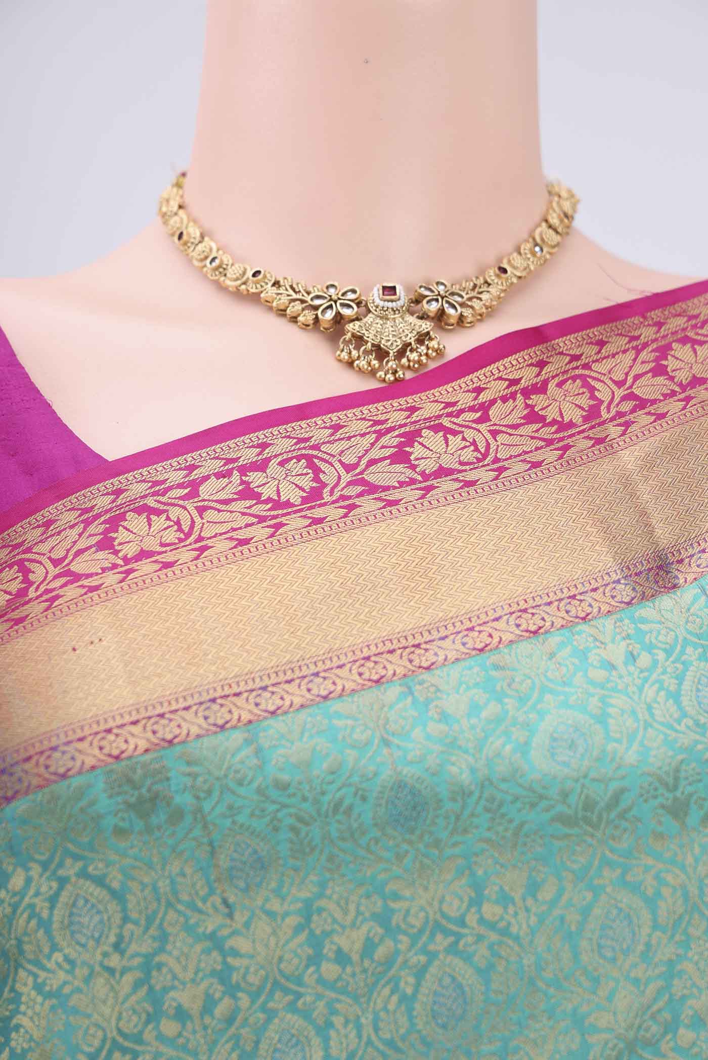 Turquoise Soft Silk Saree - Image 2