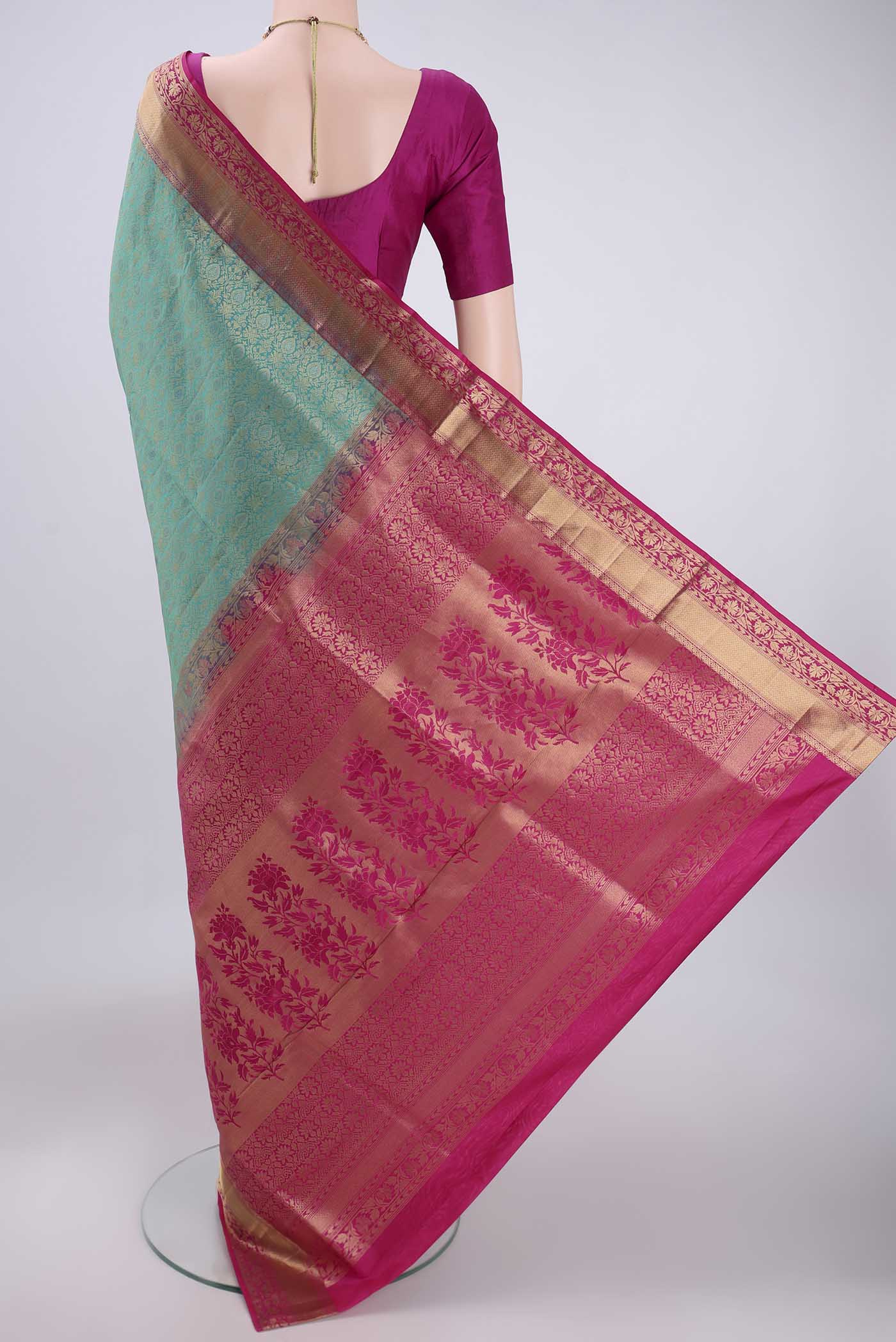 Turquoise Soft Silk Saree - Image 3