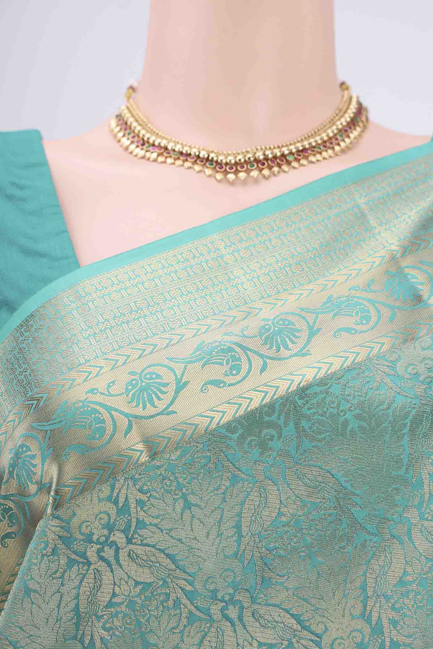 Turquoise Soft Silk Saree - Image 2