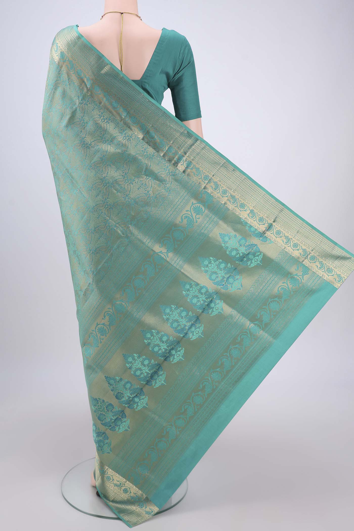 Turquoise Soft Silk Saree - Image 3