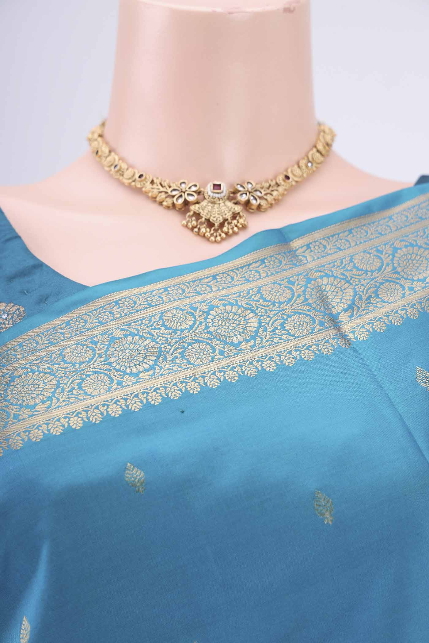 Turquoise Soft Silk Saree - Image 2