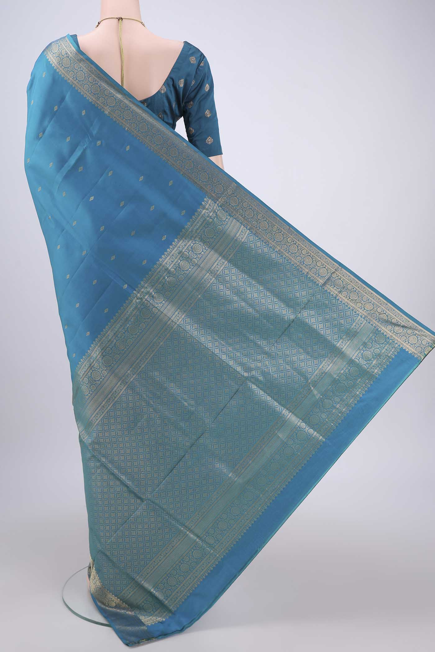 Turquoise Soft Silk Saree - Image 3