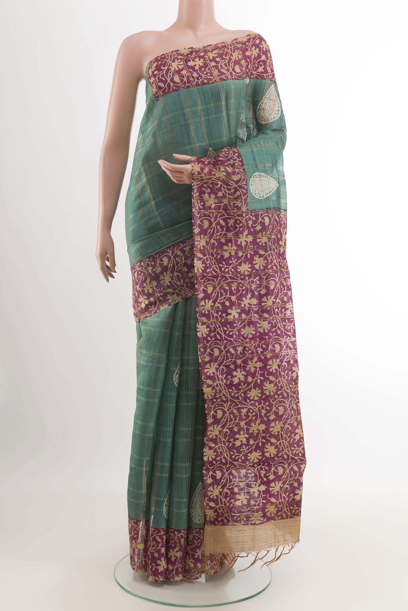 Turquoise Tussar Saree