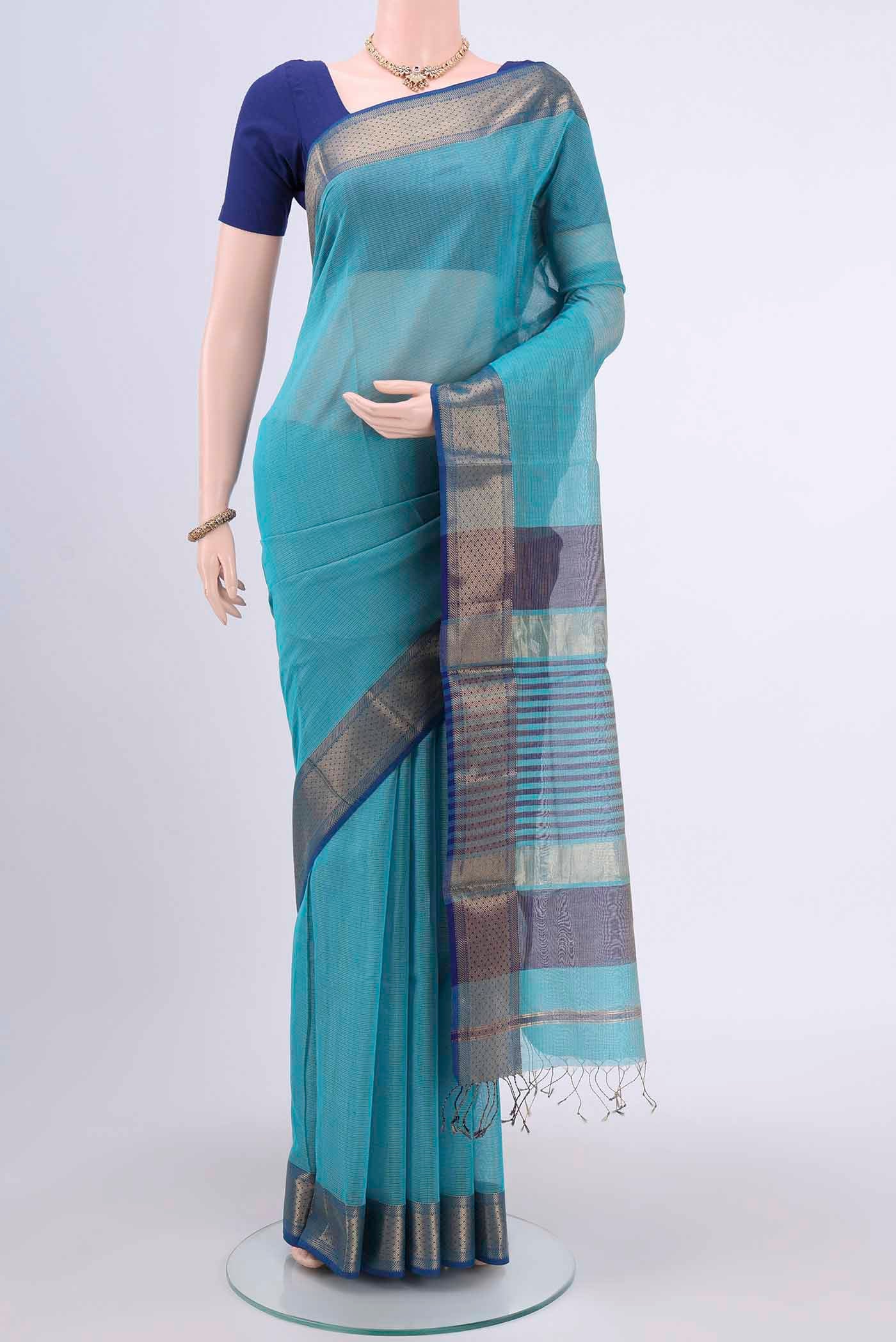 Sky Blue Maheshwari Silk Cotton Saree
