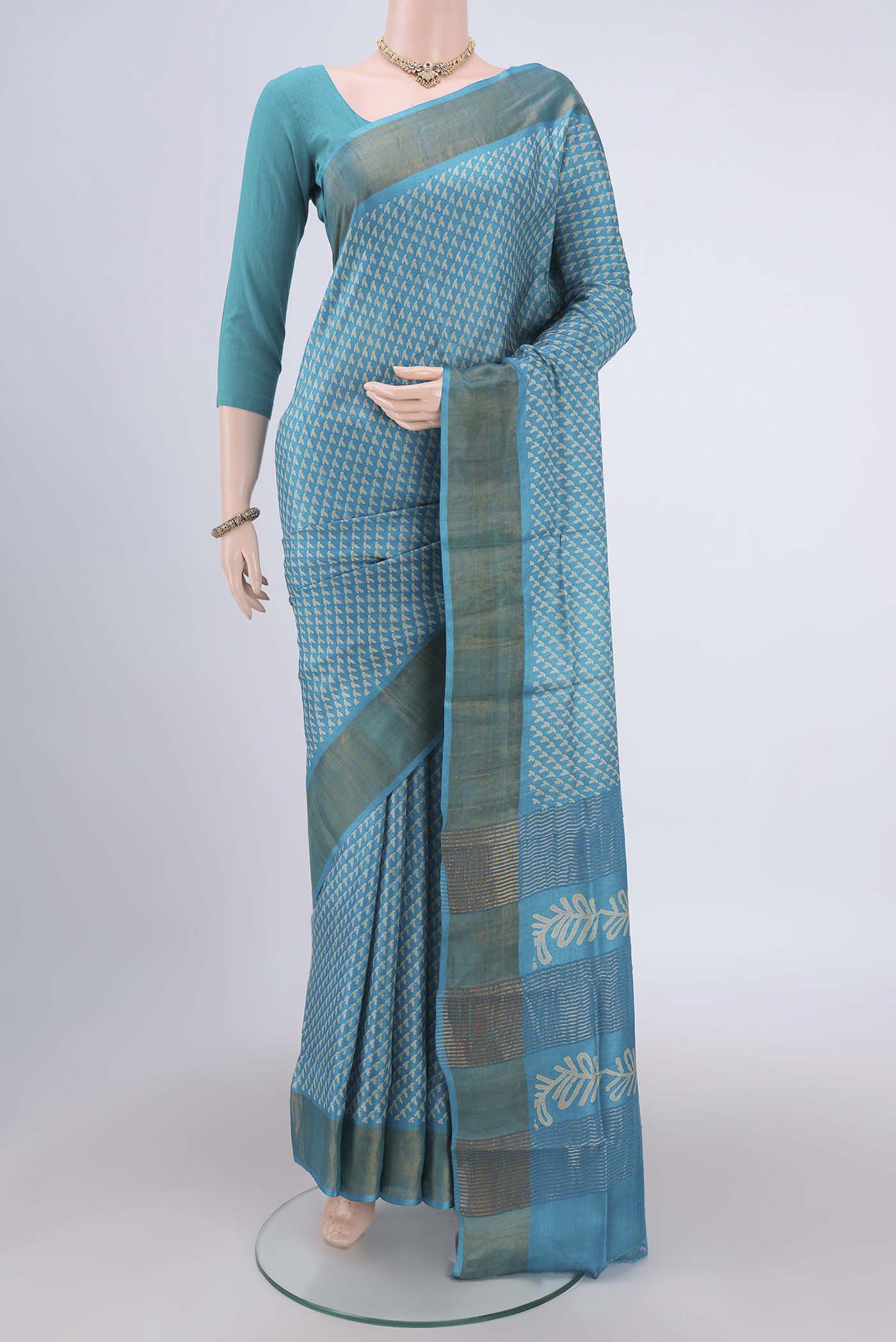 Blue Tussar Silk Saree