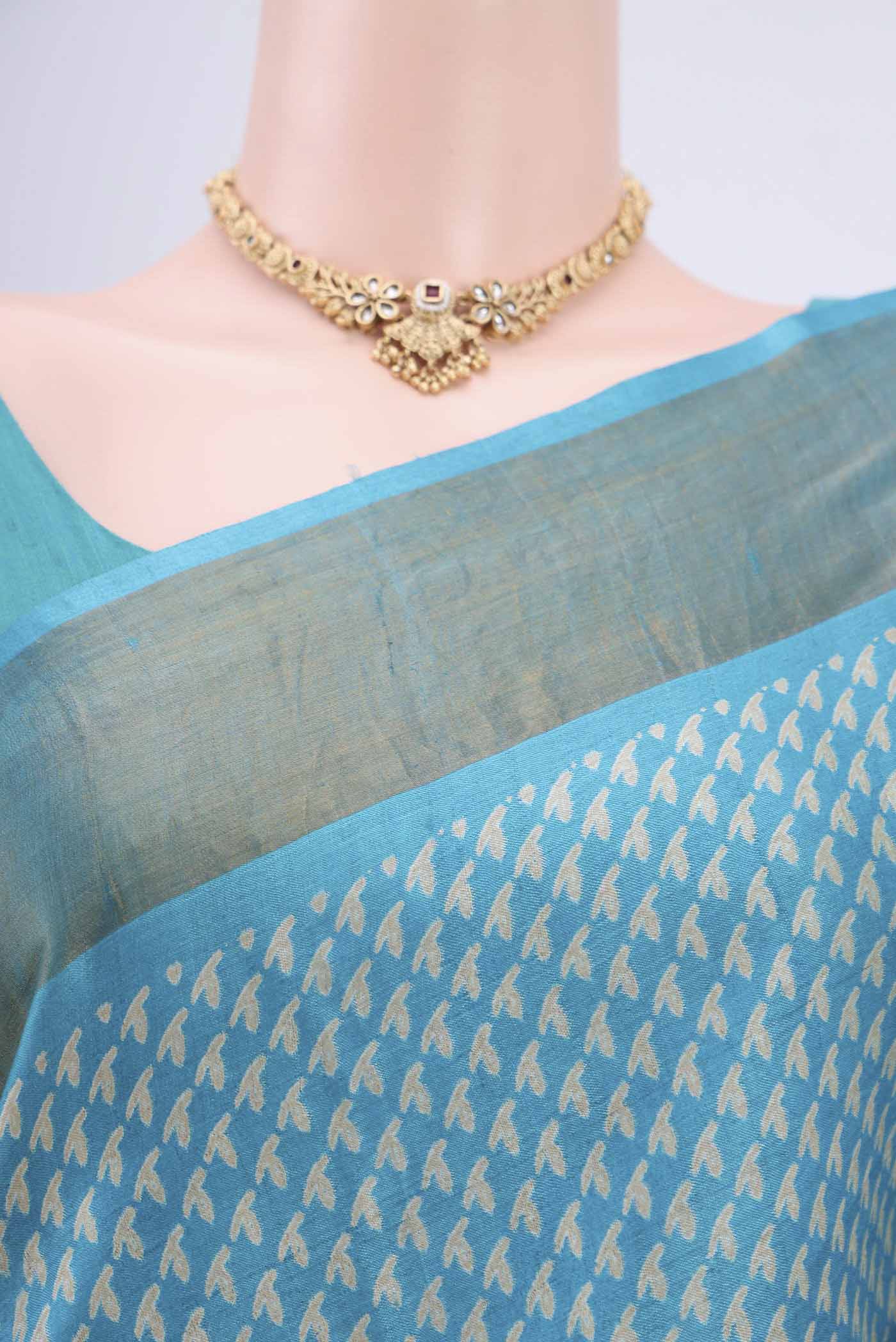 Blue Tussar Silk Saree - Image 2