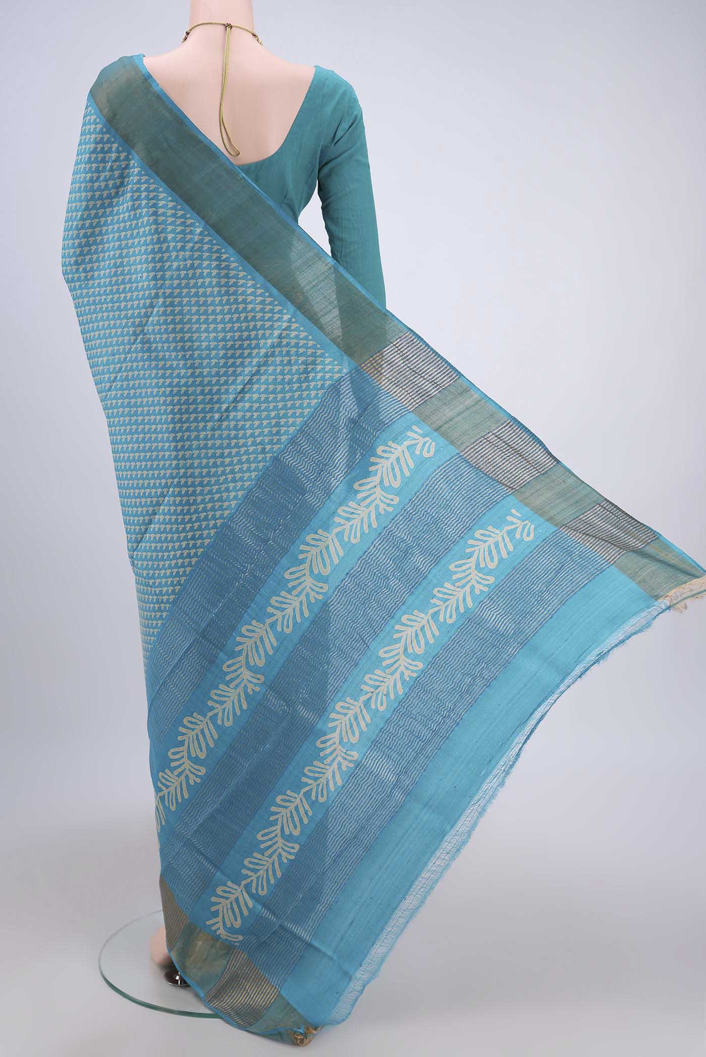Blue Tussar Silk Saree - Image 3