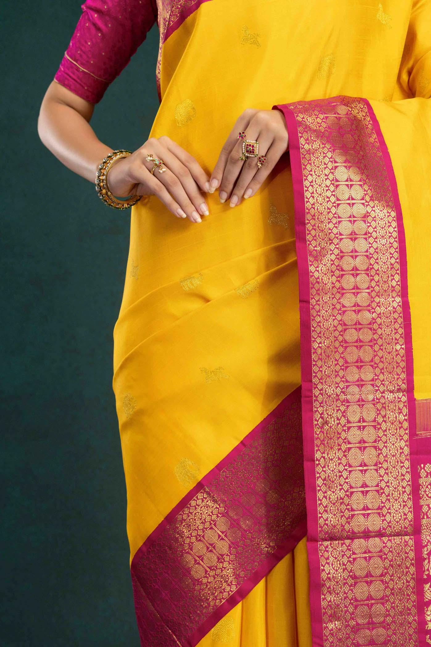 Vaani-Mustard Yellow Kanchipuram Silk Saree - Image 5