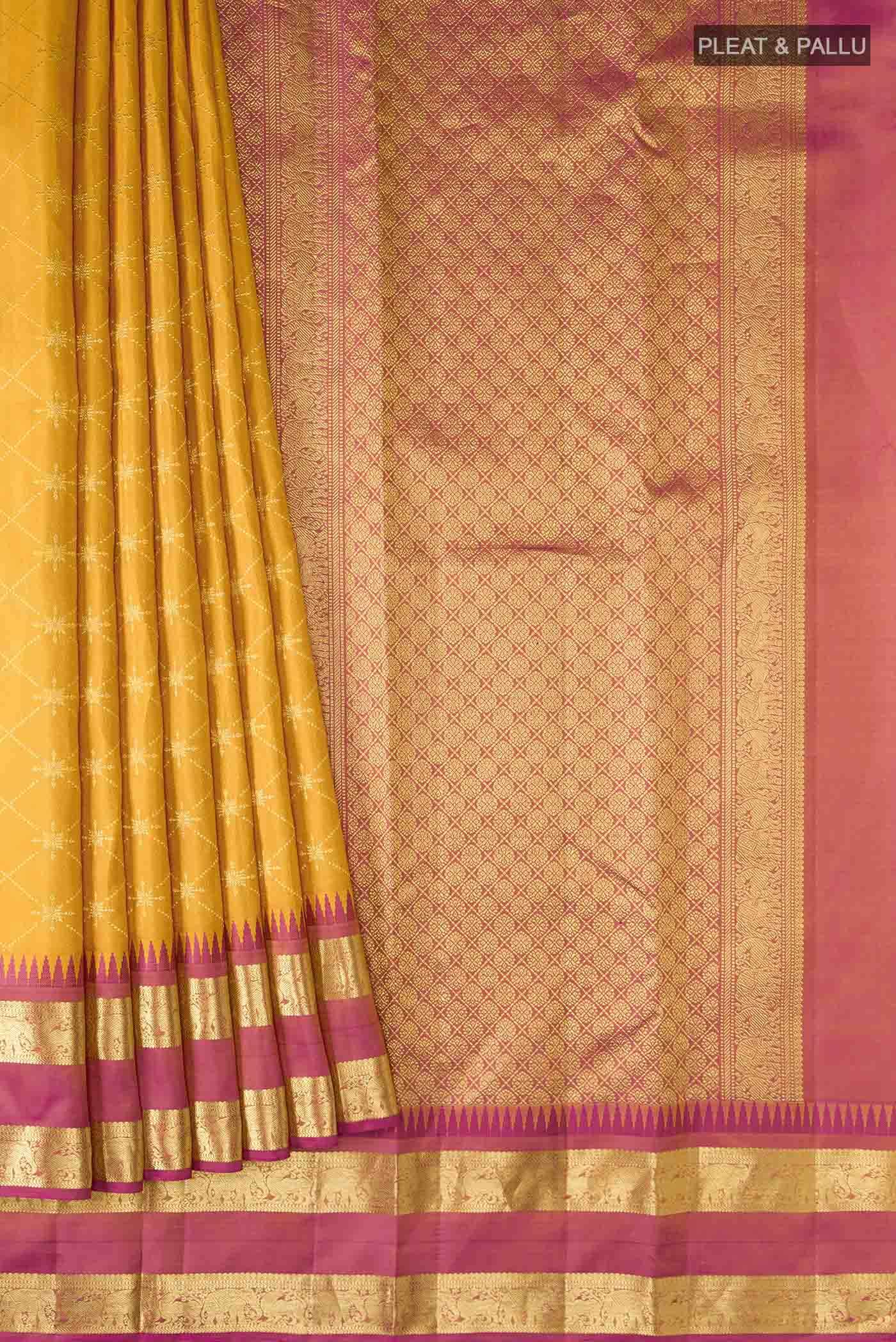 Vaidehi-Mustard Yellow Kanchipuram Silk Saree - Image 4