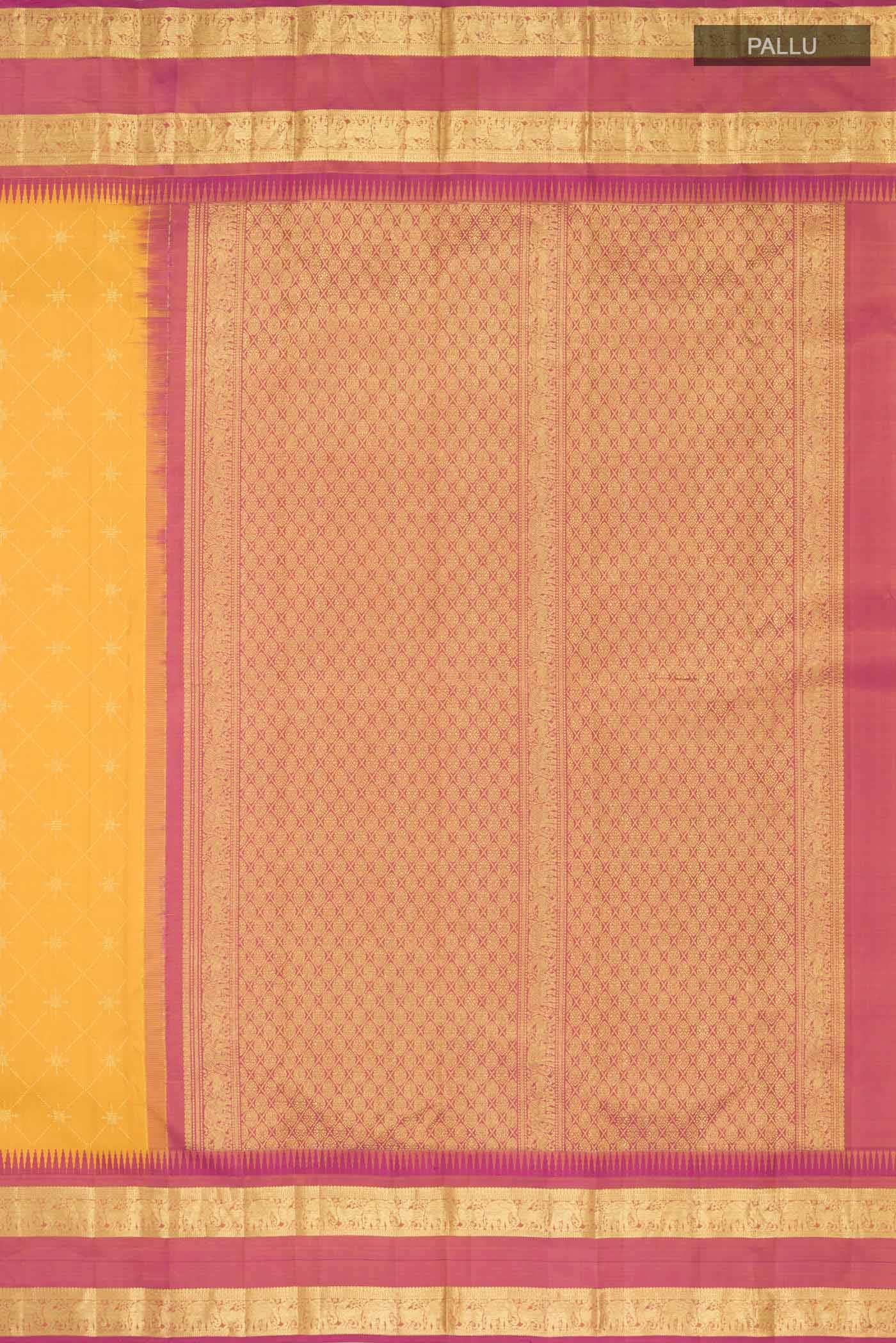 Vaidehi-Mustard Yellow Kanchipuram Silk Saree - Image 9