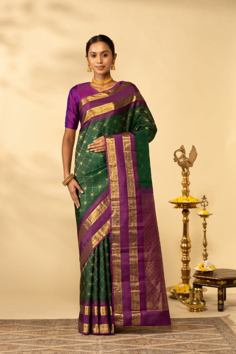 Vaidhehi-Bottle Green Kanchipuram Silk Saree - Image 2