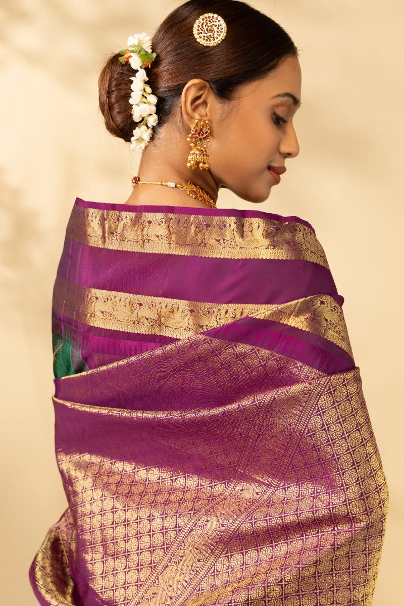 Vaidhehi-Bottle Green Kanchipuram Silk Saree - Image 5