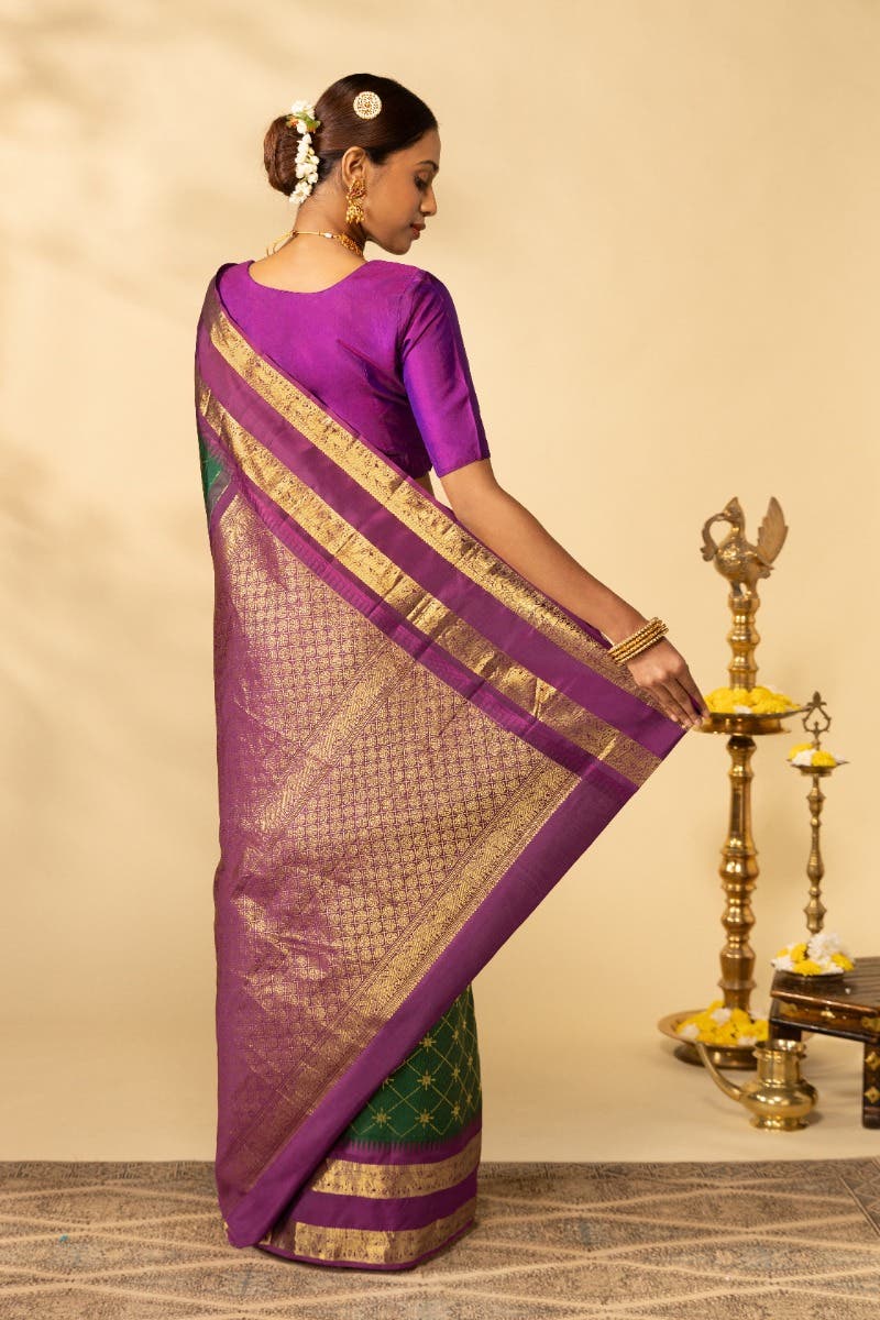 Vaidhehi-Bottle Green Kanchipuram Silk Saree - Image 6