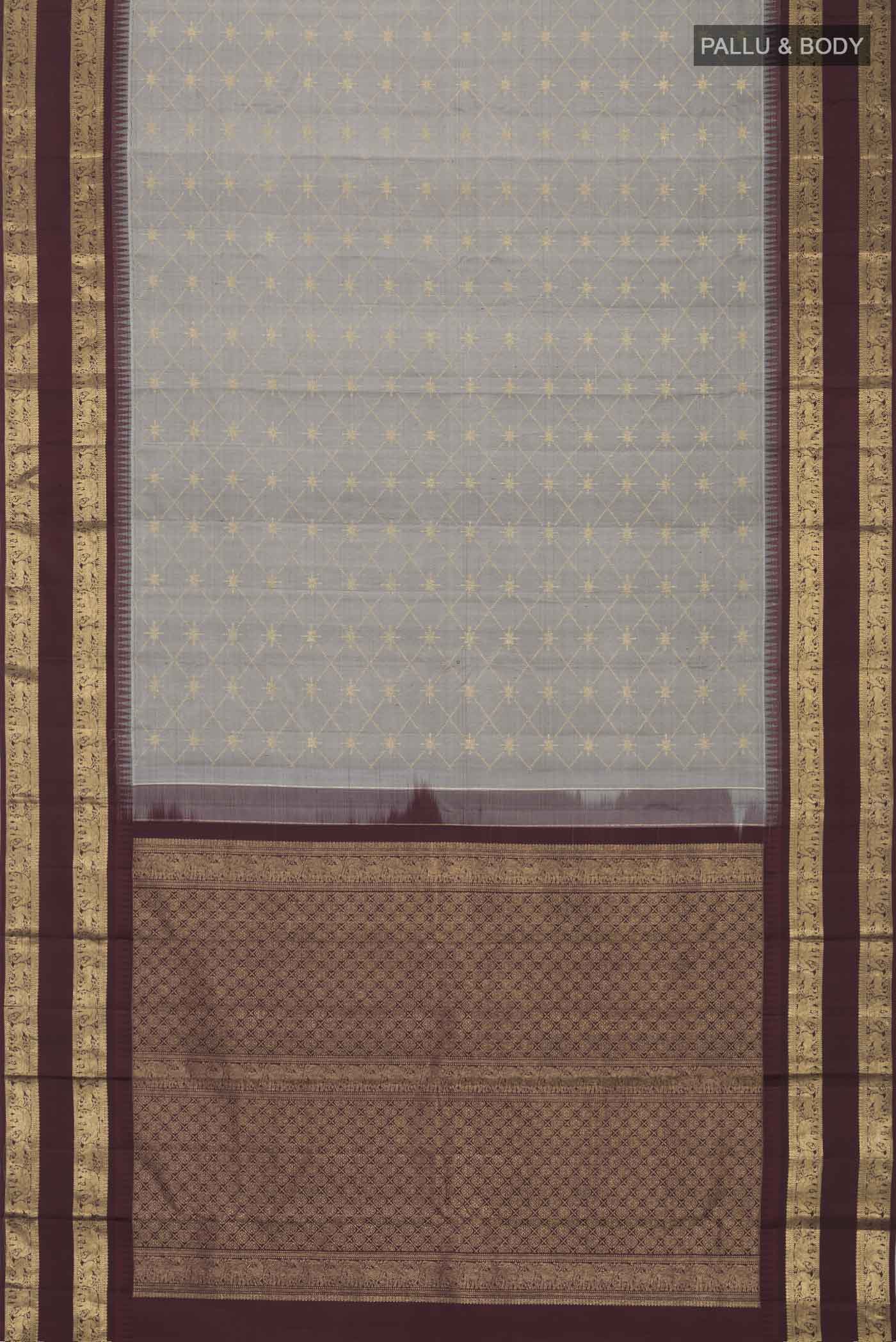 Vaidhehi-Grey Kanchipuram Silk Saree - Image 10