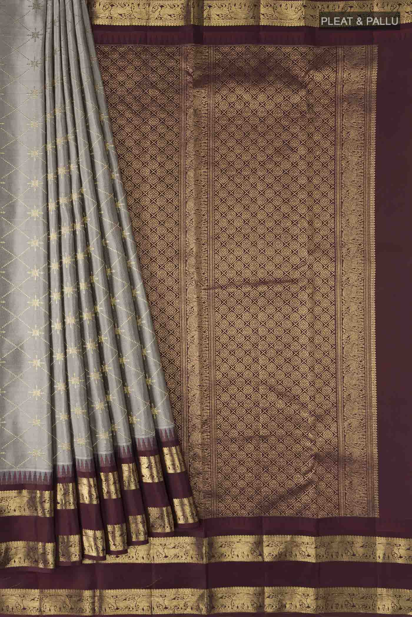 Vaidhehi-Grey Kanchipuram Silk Saree - Image 8