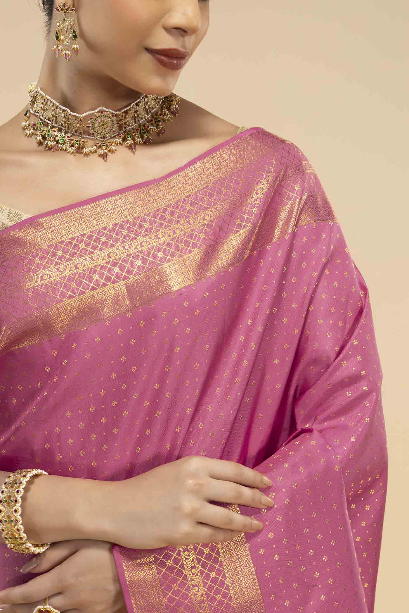 Valaiyalam-Pink Kanchipuram Silk Saree - Image 3