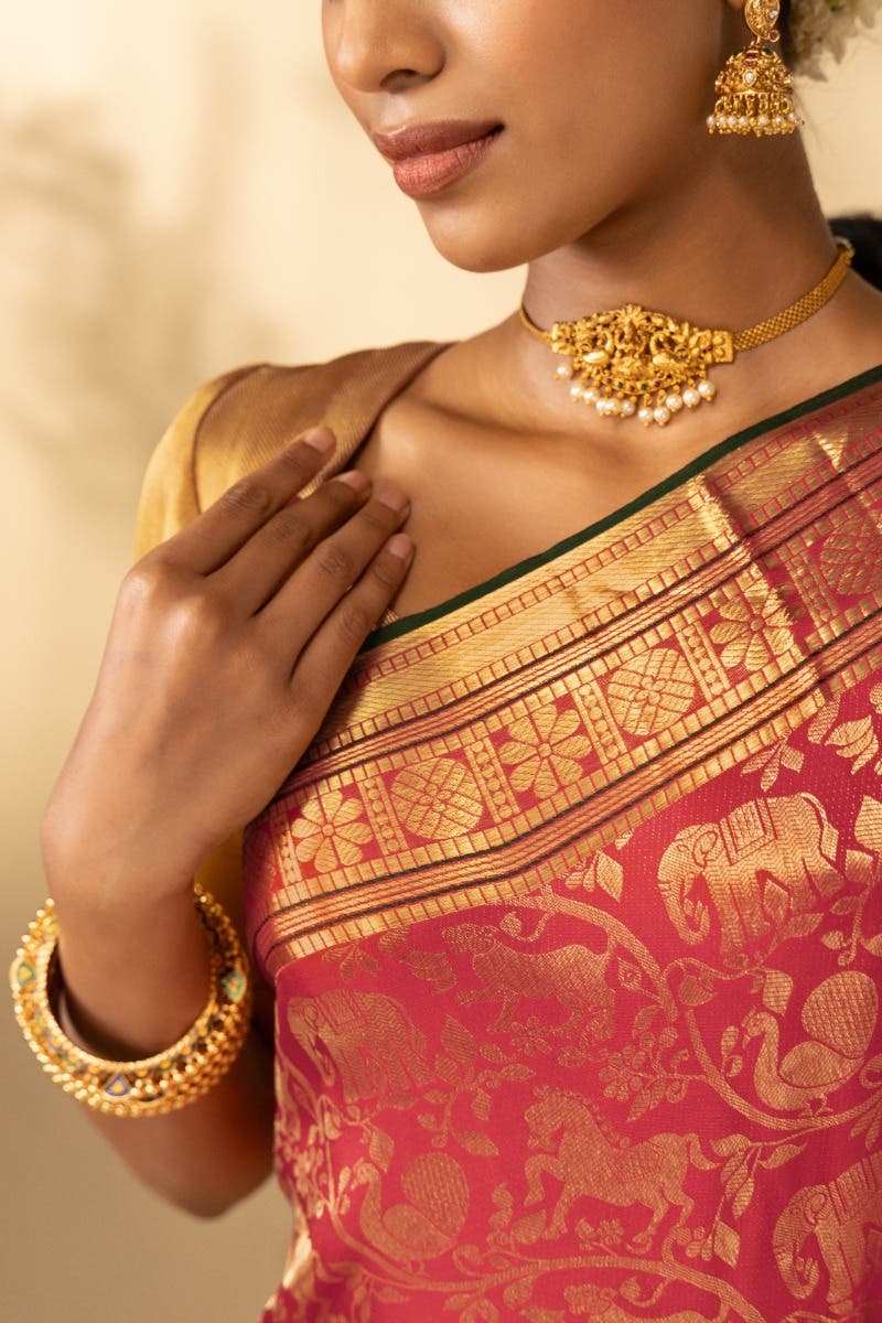 Vanalakshmi-Red Kanchipuram Silk Saree - Image 3