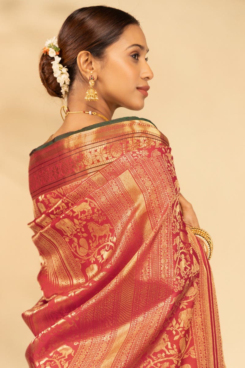 Vanalakshmi-Red Kanchipuram Silk Saree - Image 6