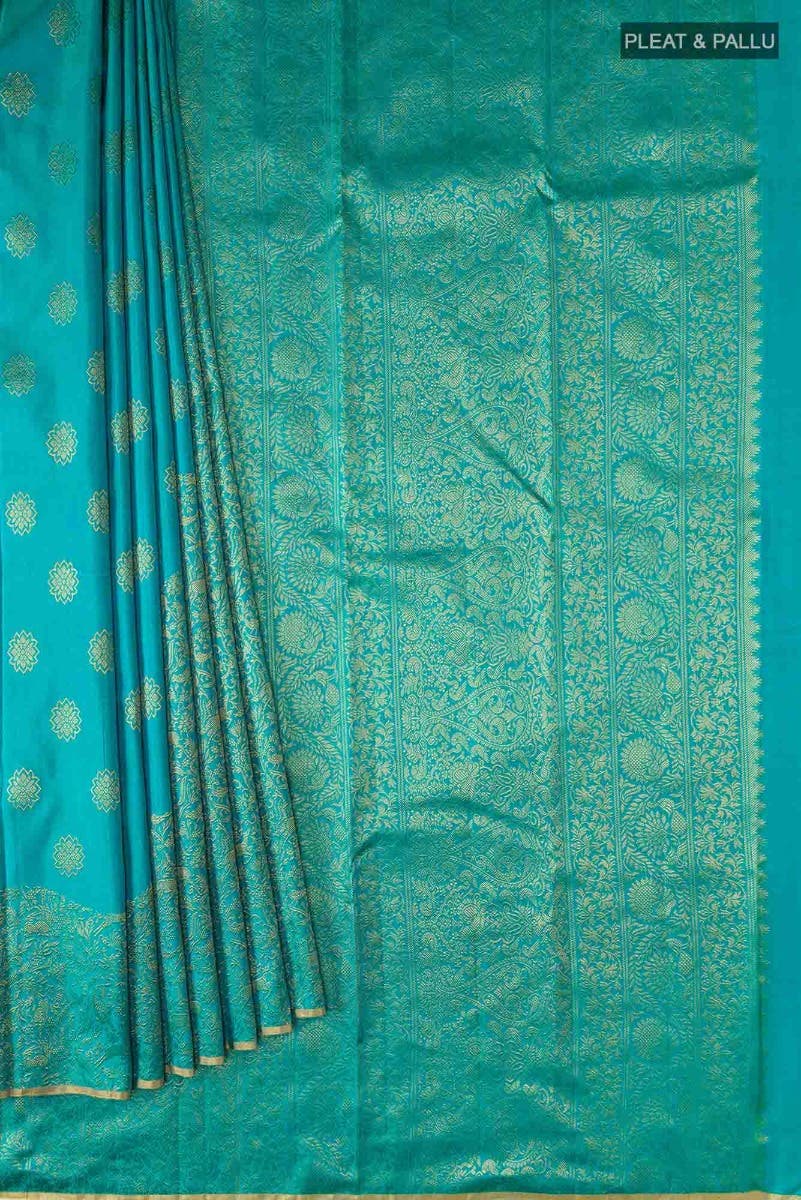 Vanashree-Turquoise Kanchipuram Silk Saree - Image 5