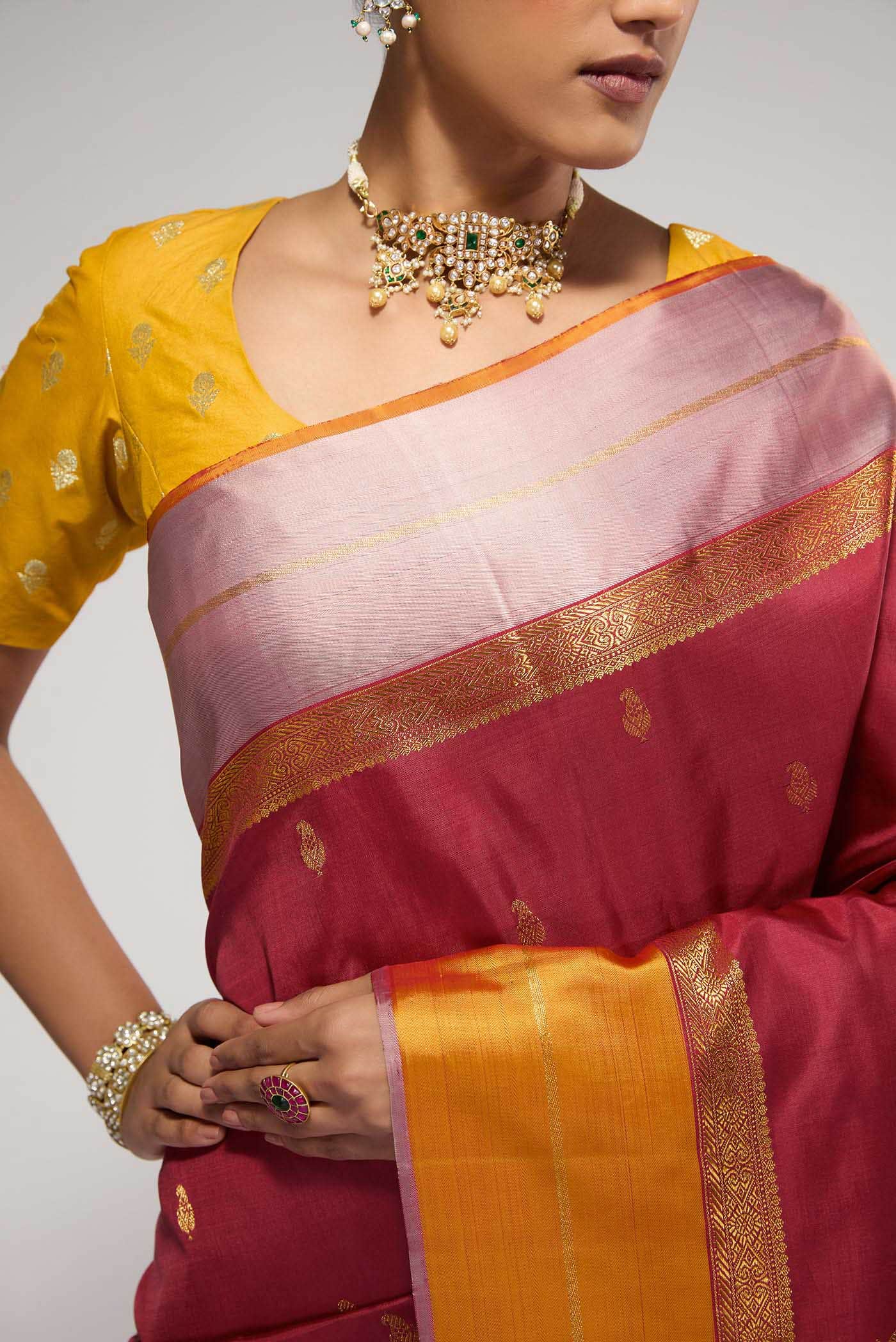 Varnika-Pure Silk Pure Gold Zari Red Kanchipuram Saree - Image 6
