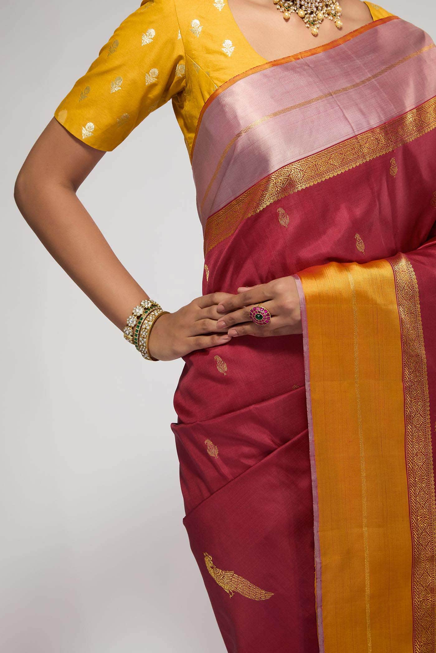 Varnika-Pure Silk Pure Gold Zari Red Kanchipuram Saree - Image 7