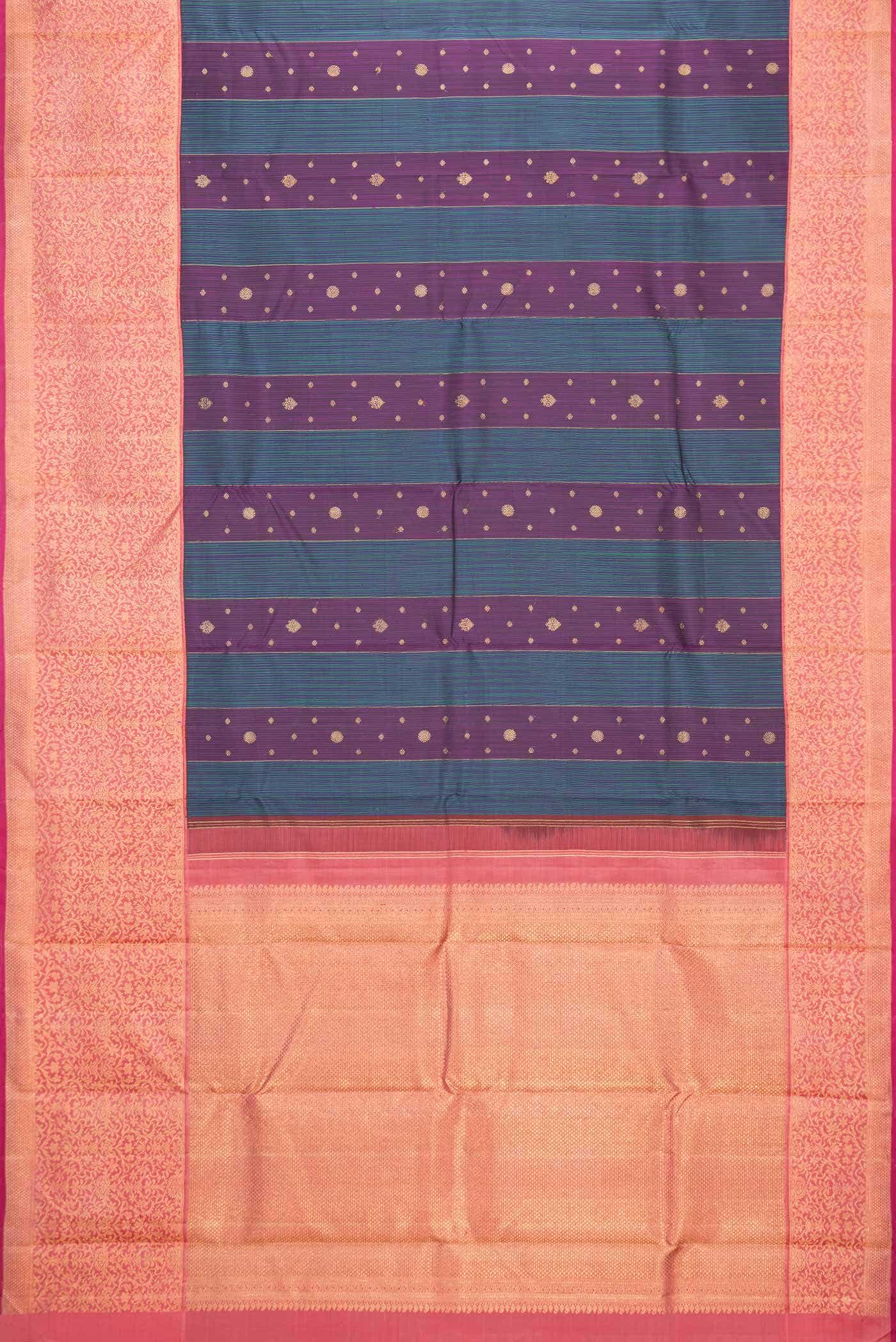 Pure Silk Pure Zari Violet and Green Dual Tone Kanjivaram Saree - Image 4