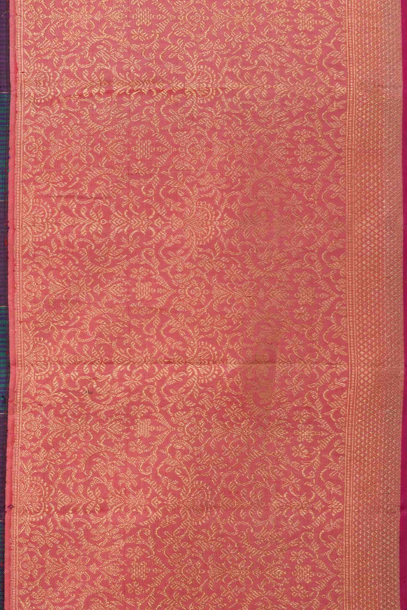 Pure Silk Pure Zari Violet and Green Dual Tone Kanjivaram Saree - Image 6