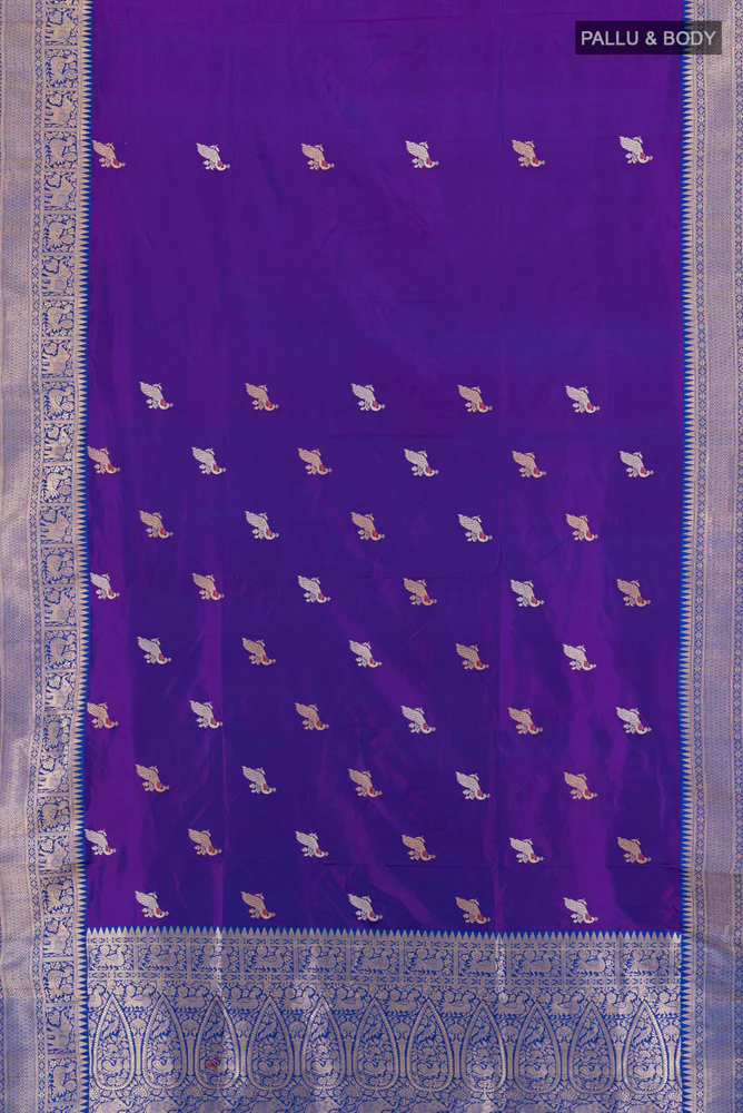 Violet Banarasi Katan Silk Saree - Image 5
