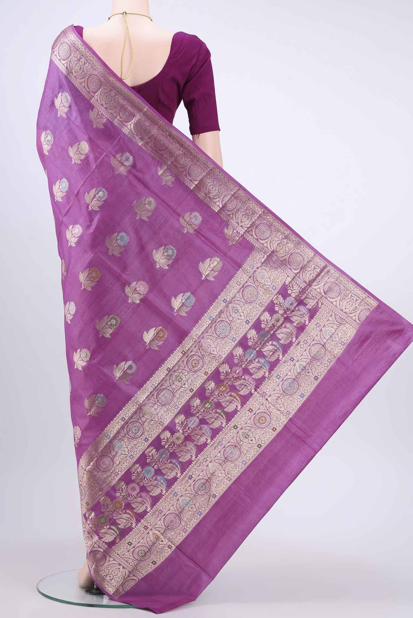 Purple Banarasi Tussar Silk Saree - Image 3