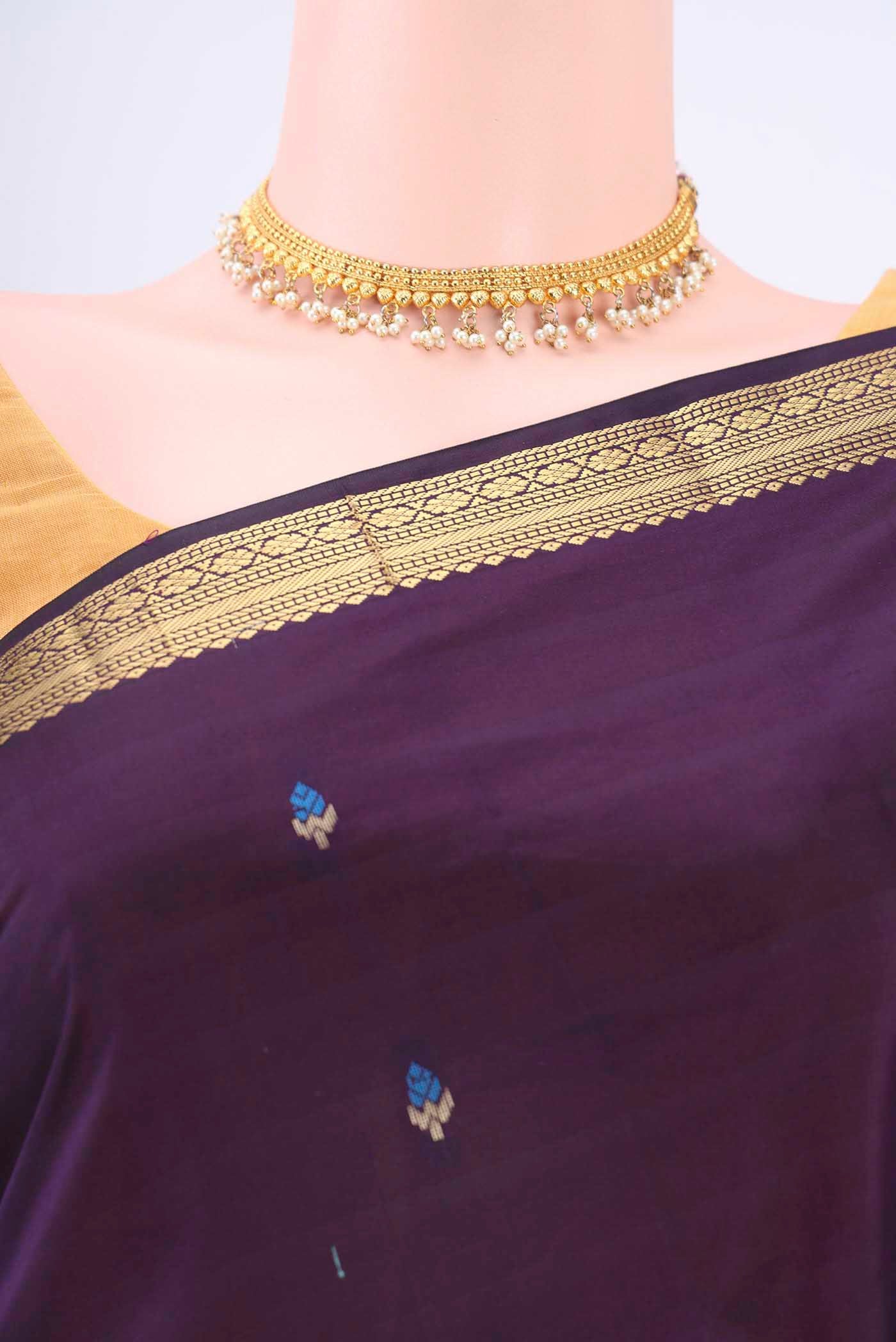 Violet Blended Bangalore Silk Saree - Image 2