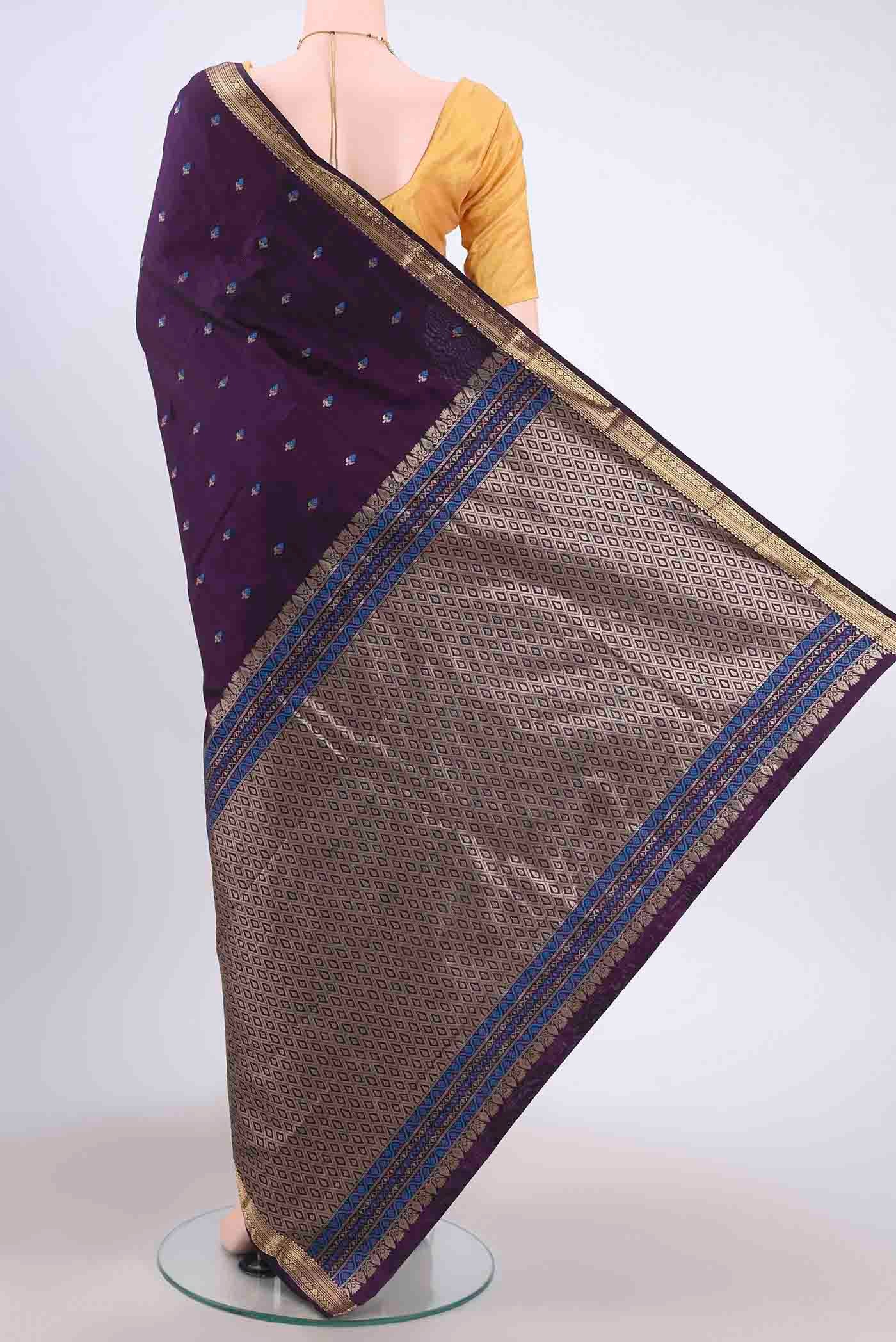 Violet Blended Bangalore Silk Saree - Image 3